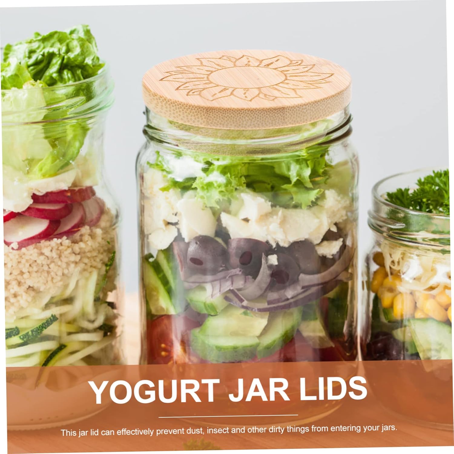 16pcs Wood Jar Lids with Sunflower Pattern Sealing Covers for Yogurt Jars Containers and Food Storage and Chic Design for Home Use