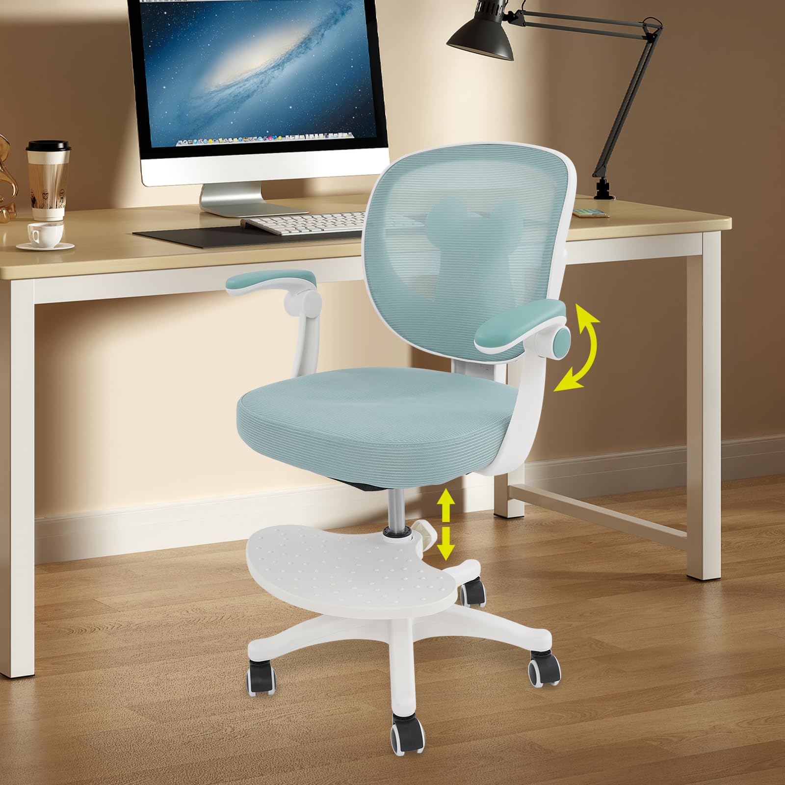 Silla de escritorio para niños con altura ajustable, reposabrazos ajustables, silla giratoria para niños con reposapiés, silla de escritorio para niños de 6 a 18 años (verde claro)