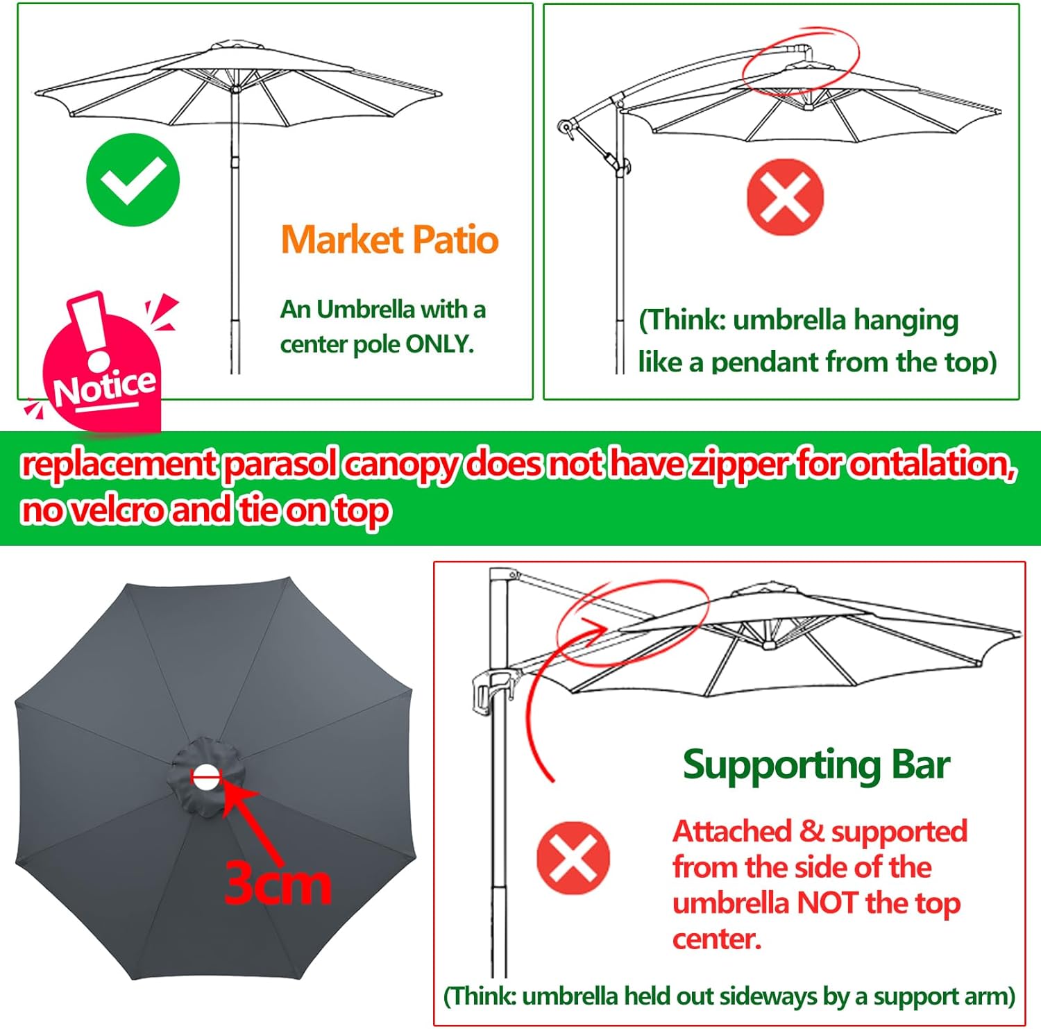 11.5ft Patio Umbrella Replacement Canopy for 8 ribs Outdoor Umbrella Replacement Top Hanging Market Patio Shades