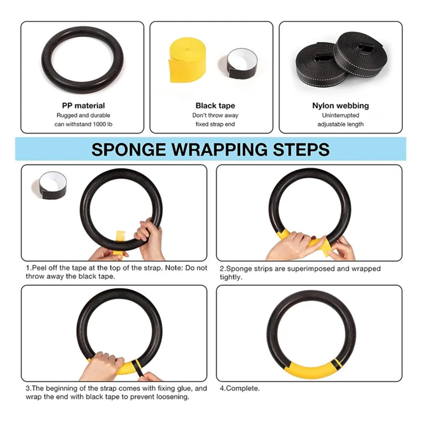 Anillas Gimnasia Anillos de Gimnasia con Capacidad 1/2M, Correas Hebilla Ajustables, Anillos Ejercicio Antideslizantes for Fitness en casa