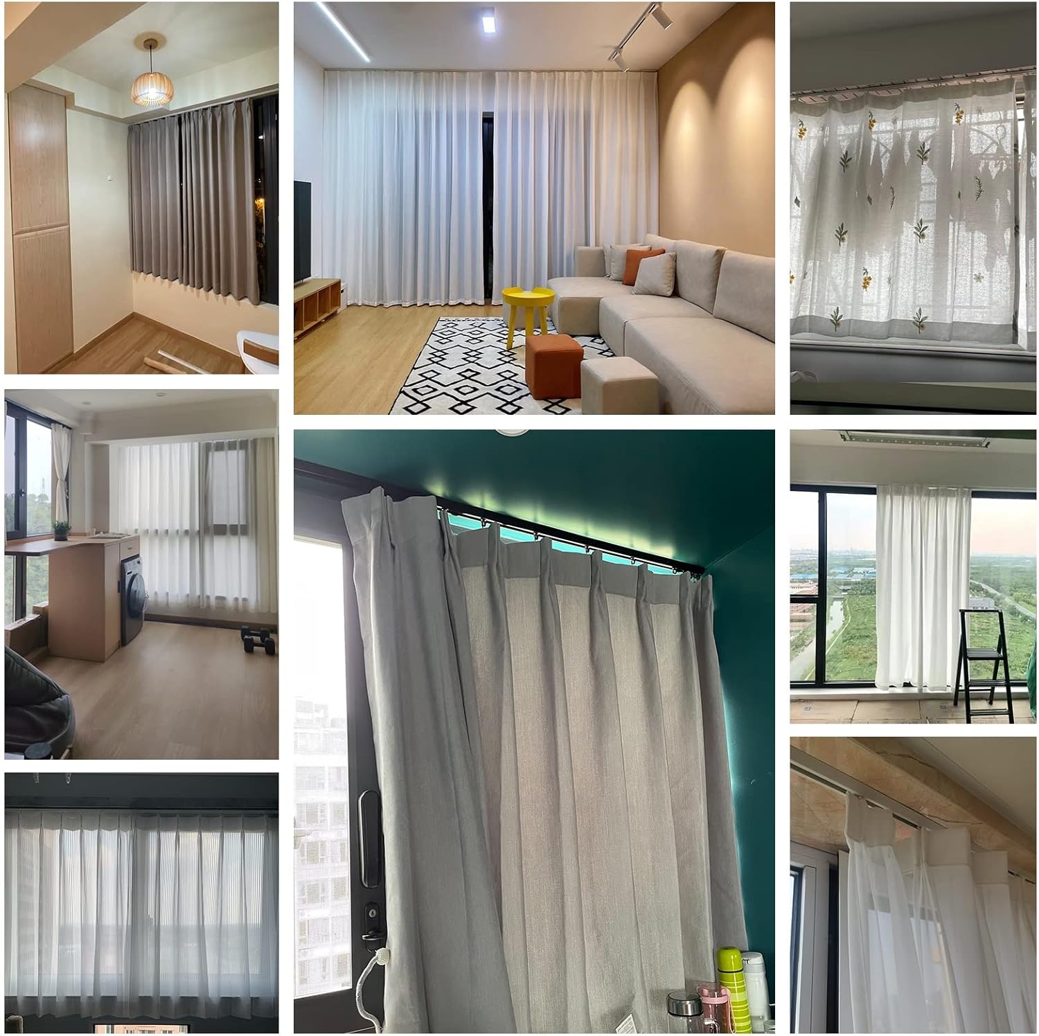 Ceiling Curtain Track White, 1 3 6 8 12 16 20 28 36 45 FT Room Divider Curtains Rails System Straight Rod Holder for Hanging Heavy Light Drapery Muslin, V Thin Pole for Home Beauty Hospital Rv Bed ( C