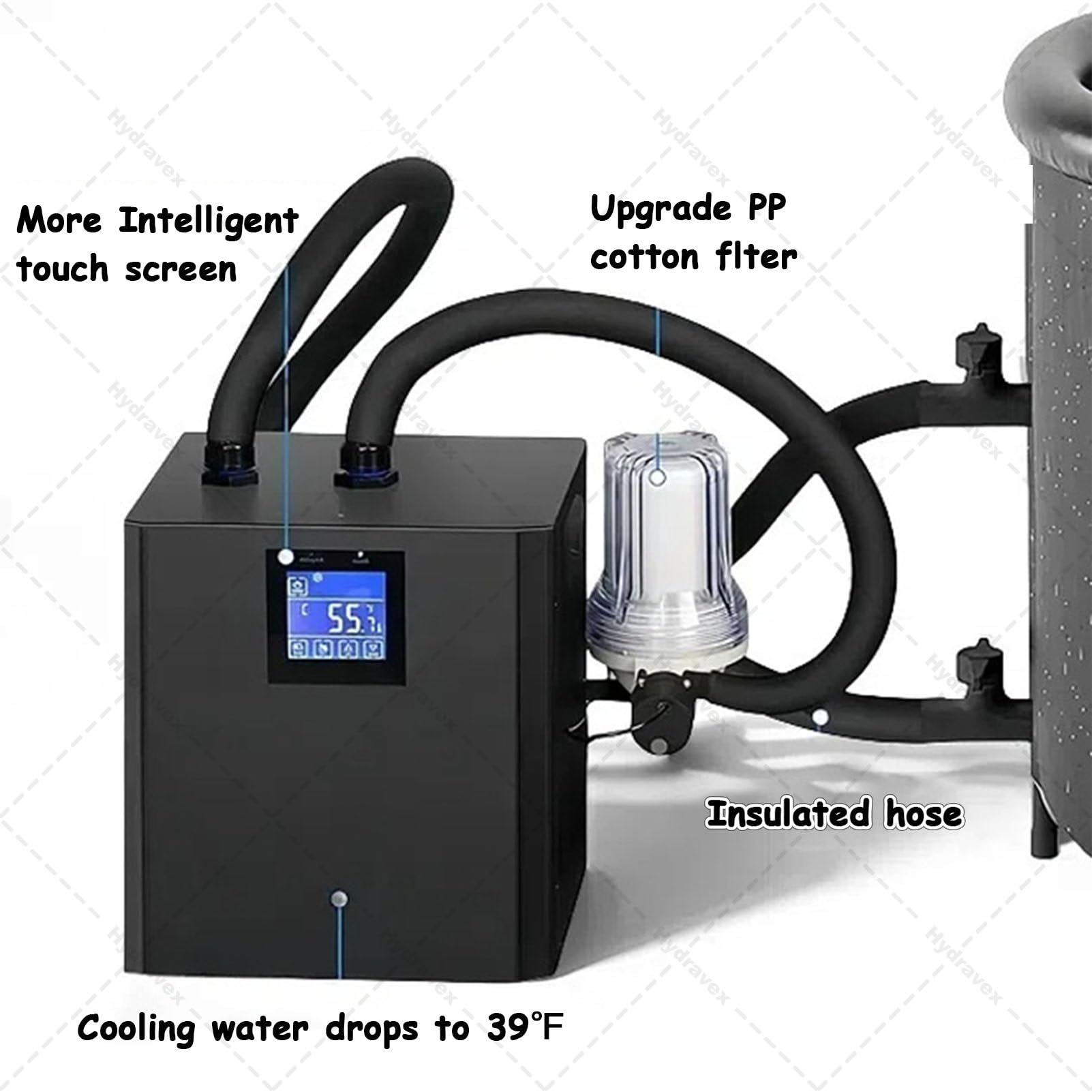 Refrigeratore d'acqua per vasche da bagno di ghiaccio, refrigeratore d'acqua per vasche da bagno di ghiaccio con telecomando e pompa dell'acqua con filtro esterno, per vasche da bagno DoubleWaterPump