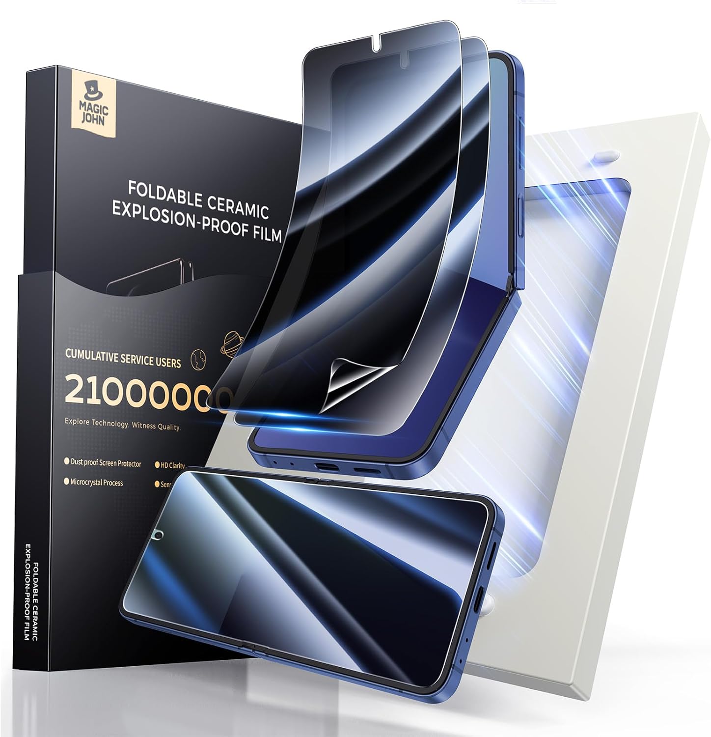 MAGIC JOHN 2 Pack for Samsung Galaxy Z Flip 7 Screen Protector, Inside Flexible PET Film, HD Clarity, Auto-Alignment Frame, Ultra-Thin, Anti-Scratch, Bubble-Free, Case-Friendly