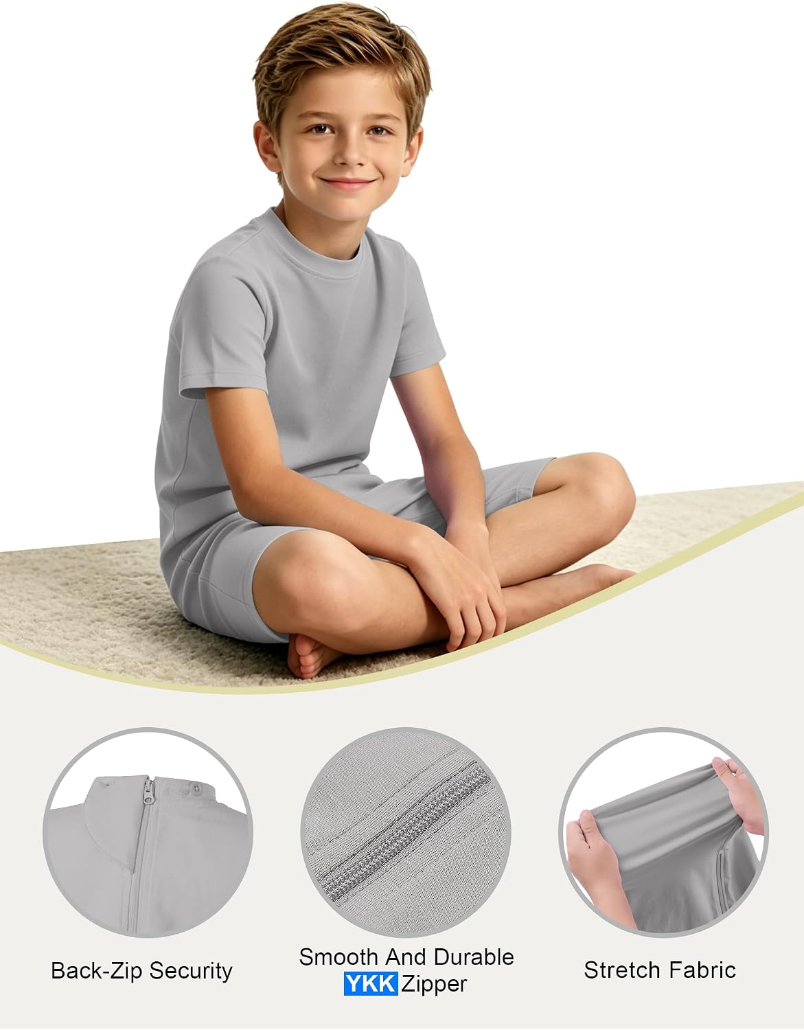 Kids Adaptive Sensory Jumpsuit for Autism SPD Anti-Strip Romper with Back YKK Zipper