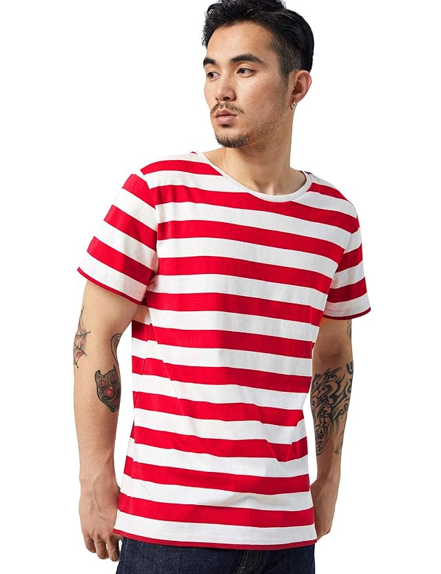 Striped T Shirt for Men Sailor Tee Red White Black Blue Stripes Top Summer Beach