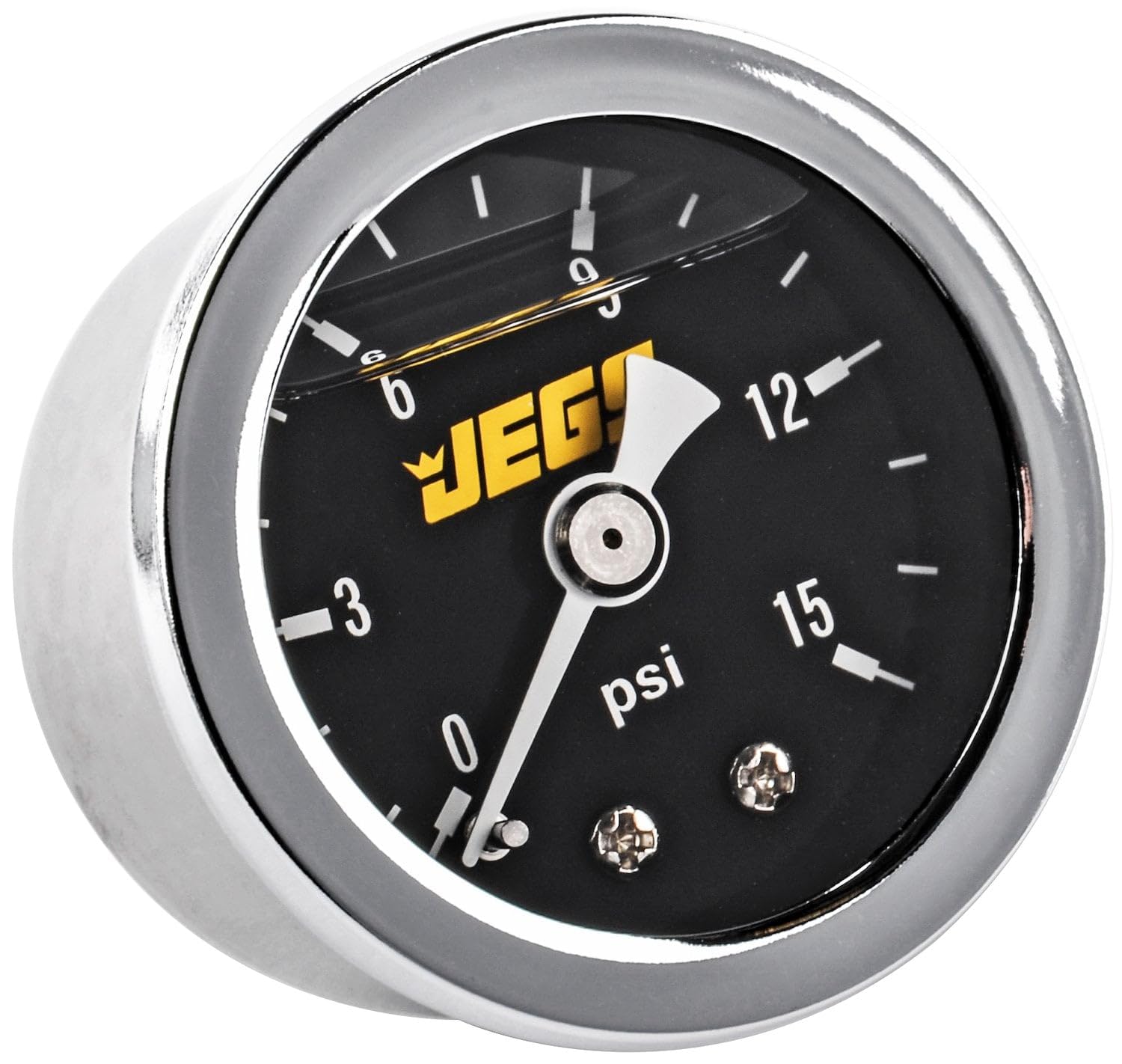 JEGS Fuel Pressure Gauge | 1.5� Diameter | Liquid Filled | 0-15 PSI | Black Dial | 1/8 � NPT Male Fitting | Stainless Steel Case & Bezel