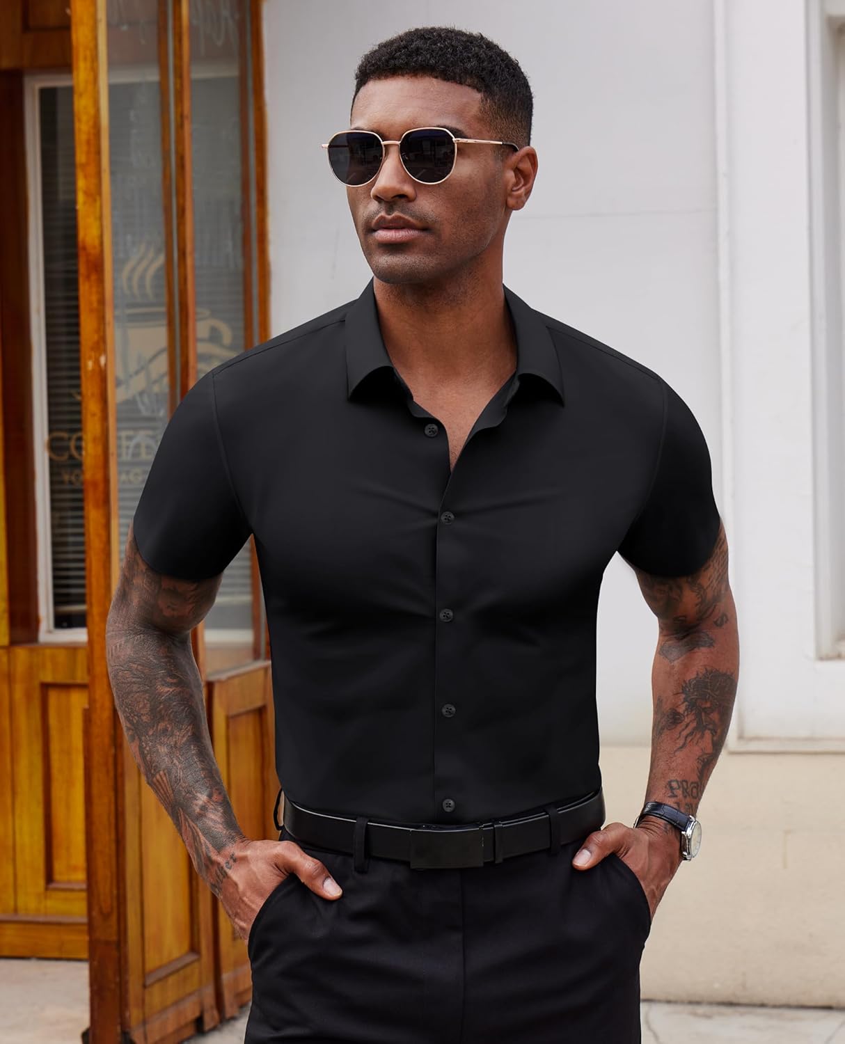 Lion Nardo Stretch Dress Shirts for Men Short Sleeve Slim Fit Casual Button Down Shirts Muscle Fit Men's Dress Shirts - Image 6
