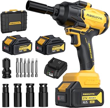 MIKKUPPA 800N.m 600Ft-lbs Cordless Impact Wrench - 1/2 Power High Torque Battery Impact Gun, 2x 4.0Ah Battery, Fast Charger, 4 Sockets, 6 Screws Impact Gun for Wheel Lug Nuts