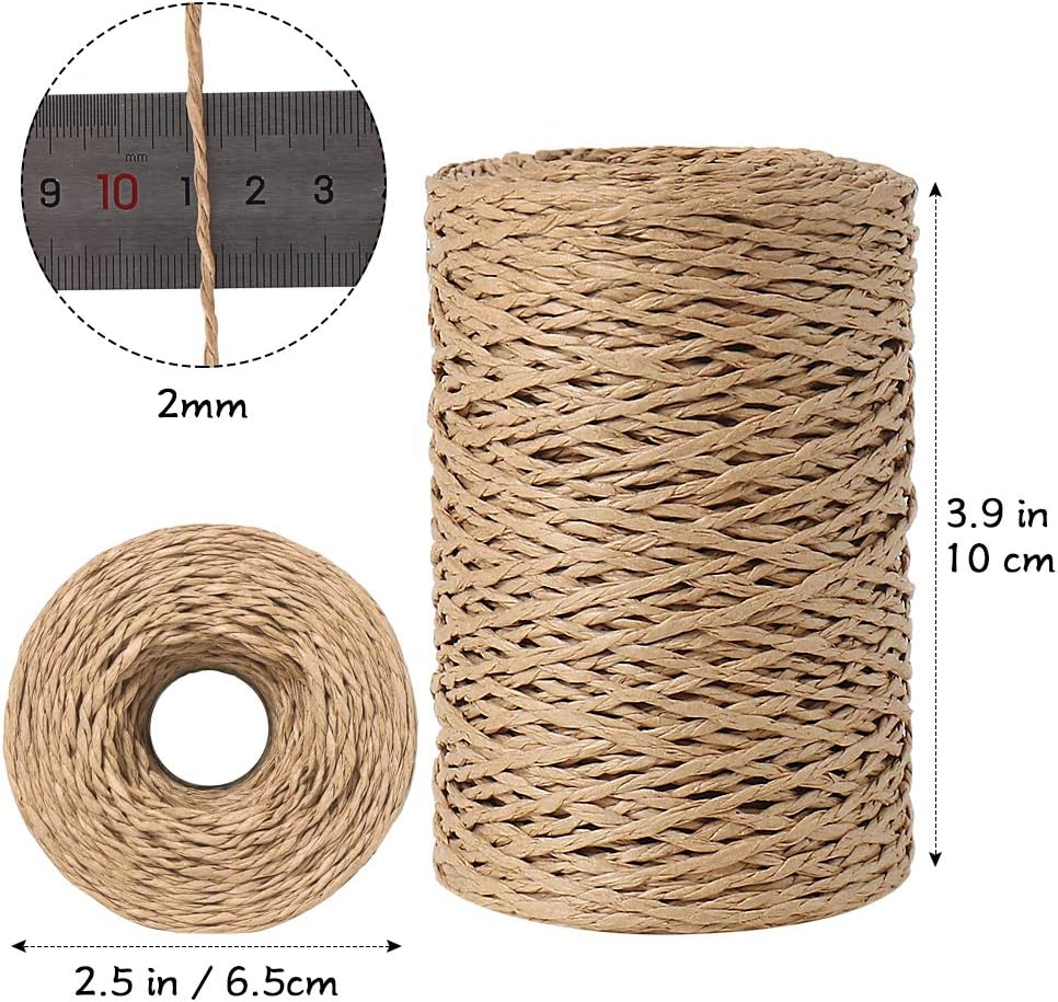 Tenn Well Natural Paper String, 328 Feet 2mm Twisted Craft Raffia Paper Ribbon for Gift Wrapping, Crafting, Packing, Crocheting : Everything Else