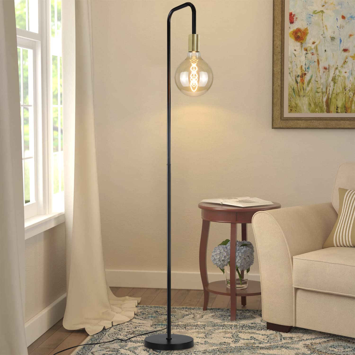 CBJKTX czarna lampa podłogowa vintage lampa podłogowa - retro e27 lampa | podłogowa do salonu z przełącznikiem nożnym przemysłowa lampa podłogowa złoty design lampa do salonu(bez środka światła)