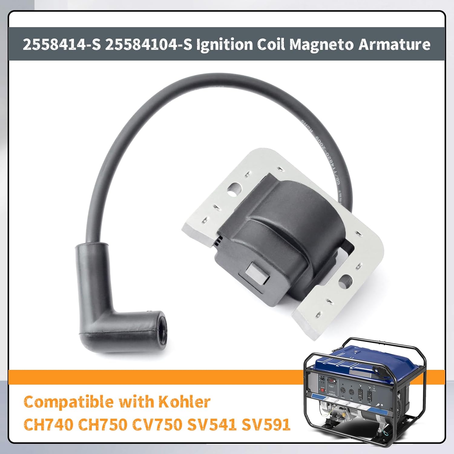 2558414-S 25584104-S Ignition Coil Magneto Armature Compatible with Kohler CH740 CH750 CV750 SV541 SV591 Engine Parts Replace 25-584-104-S 25-584-14-S 25 584 104-S 25 584 14-S Z976
