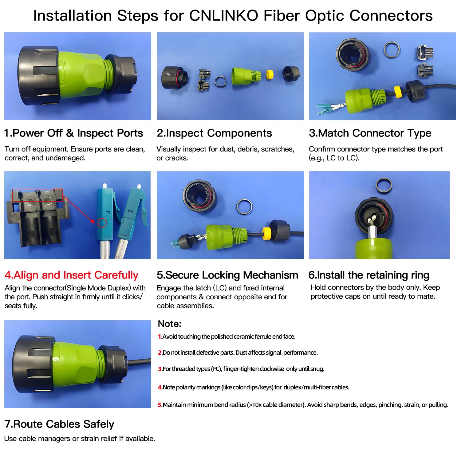 CNLINKO YM-24 Fiber Optics Connectors, LC Single Mode Dual Core, Outdoor Optical Connector, Panel Mount Socket, IP68 Waterproof Connector for Solar Equipment, M24 Signal Connectors (Fiber Optic Set)