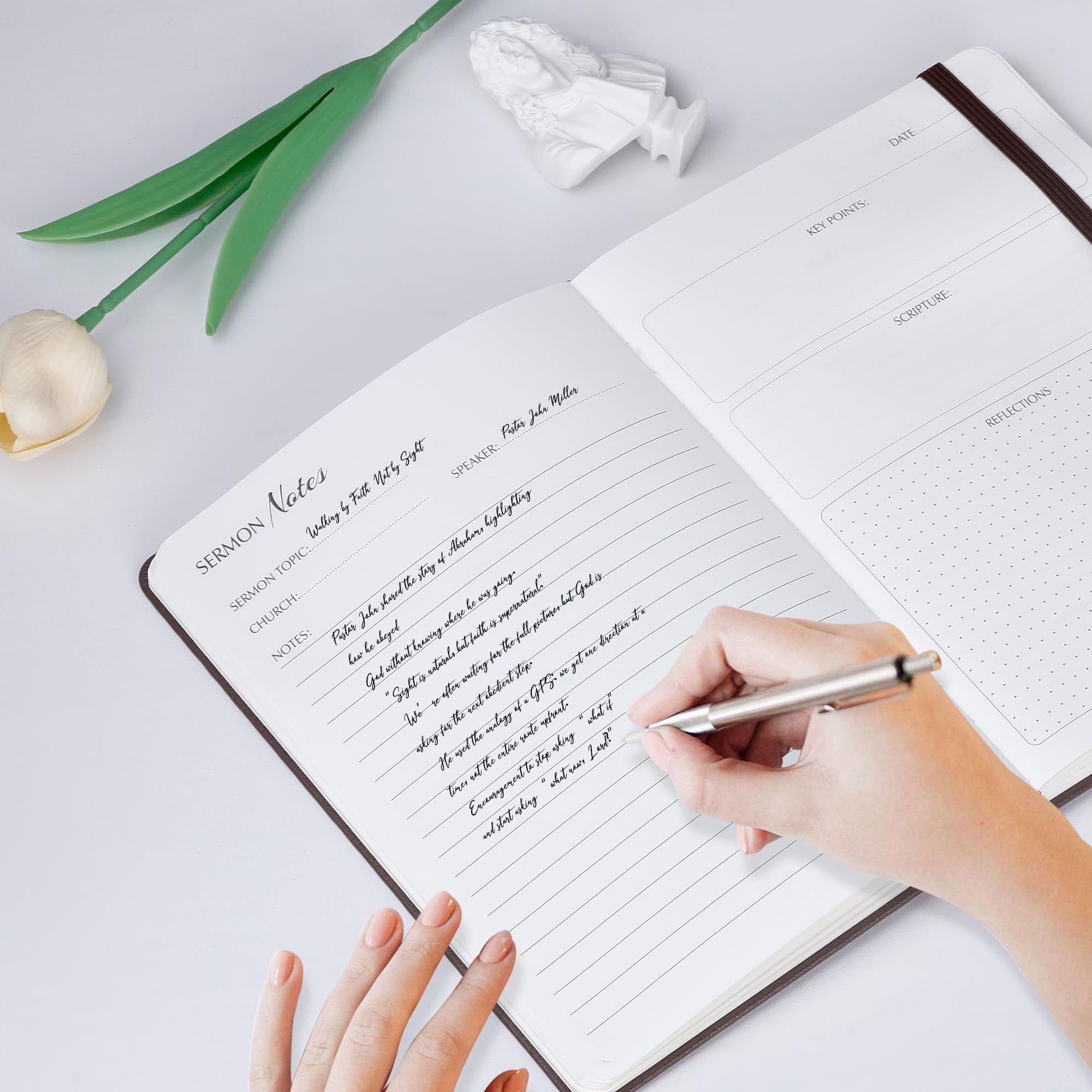 GiftNest Cuaderno de notas de sermón, diario de notas de iglesia y cuaderno de estudio bíblico para cristianos, diario de sermón de tapa dura con lazo para bolígrafo, 200 páginas para Escrituras y