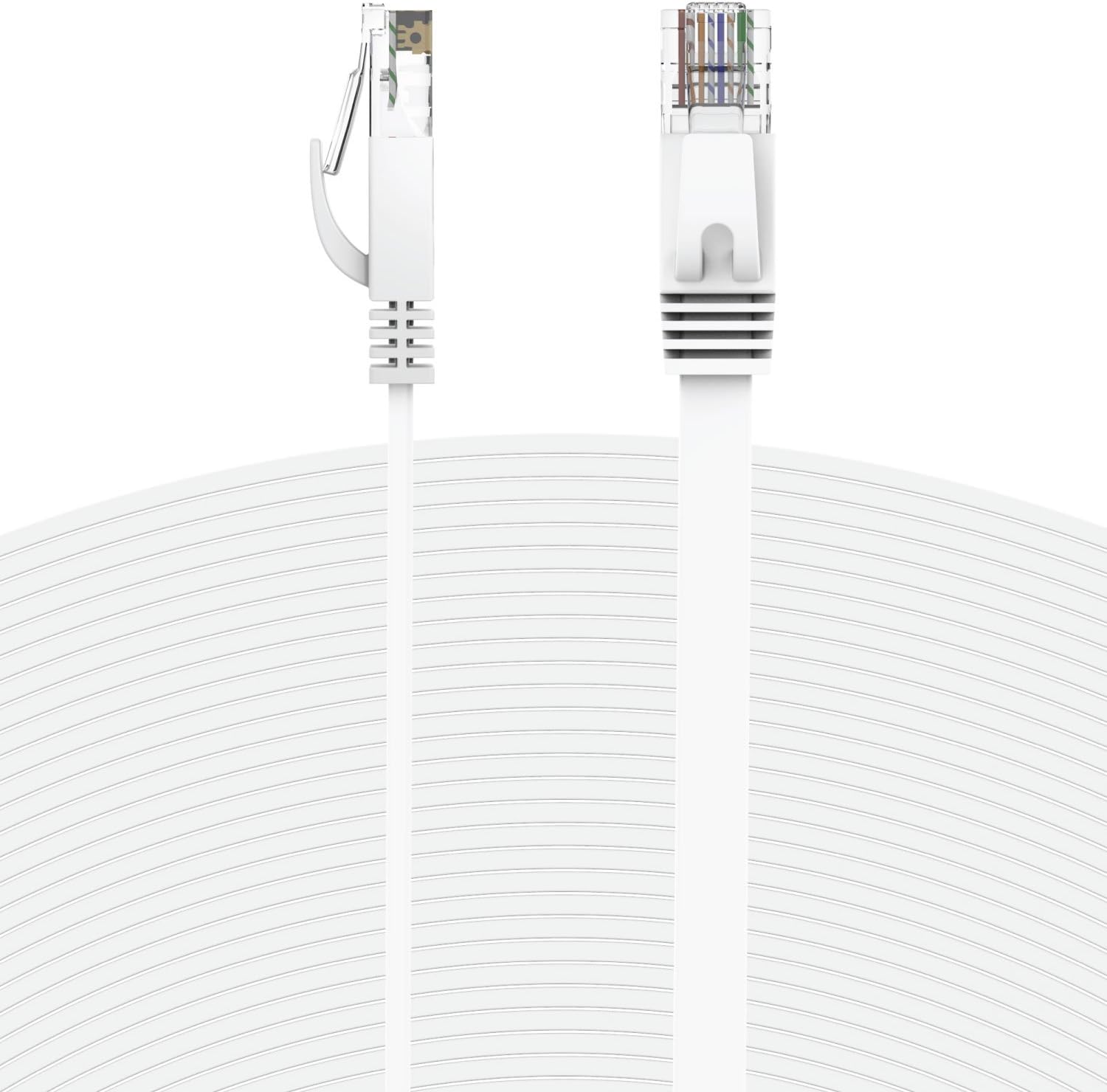 Fosmon (50 Feet - White) RJ45 Cat6 Snagless Ethernet Patch Cable [Flat Tangle Free] - Ultra Speed Gigabit - Modem/Router/LAN/Printer/Mac/Laptop