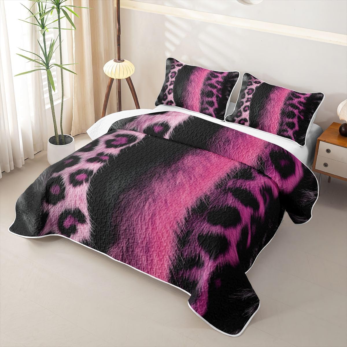 Feelyou 3D Pink Leopard Quilt Twin Size for Boys Girls