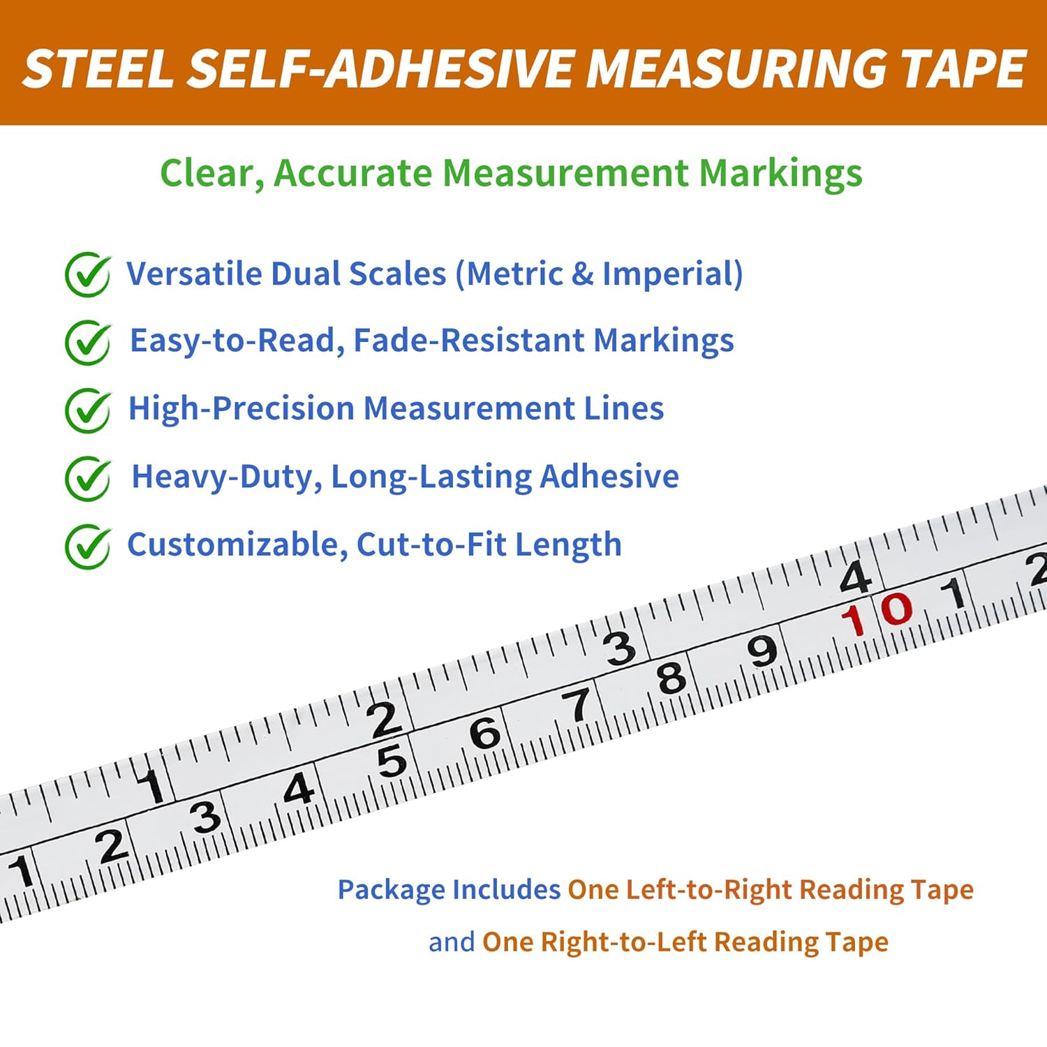 2-Pack Steel Self-Adhesive Measuring Tape, Imperial & Metric Stick-on Ruler, Left to Right and Right to Left Reading Tape Measure for Woodworking, Workbench, Table Saw, Drafting Table, 400cm/157Inch