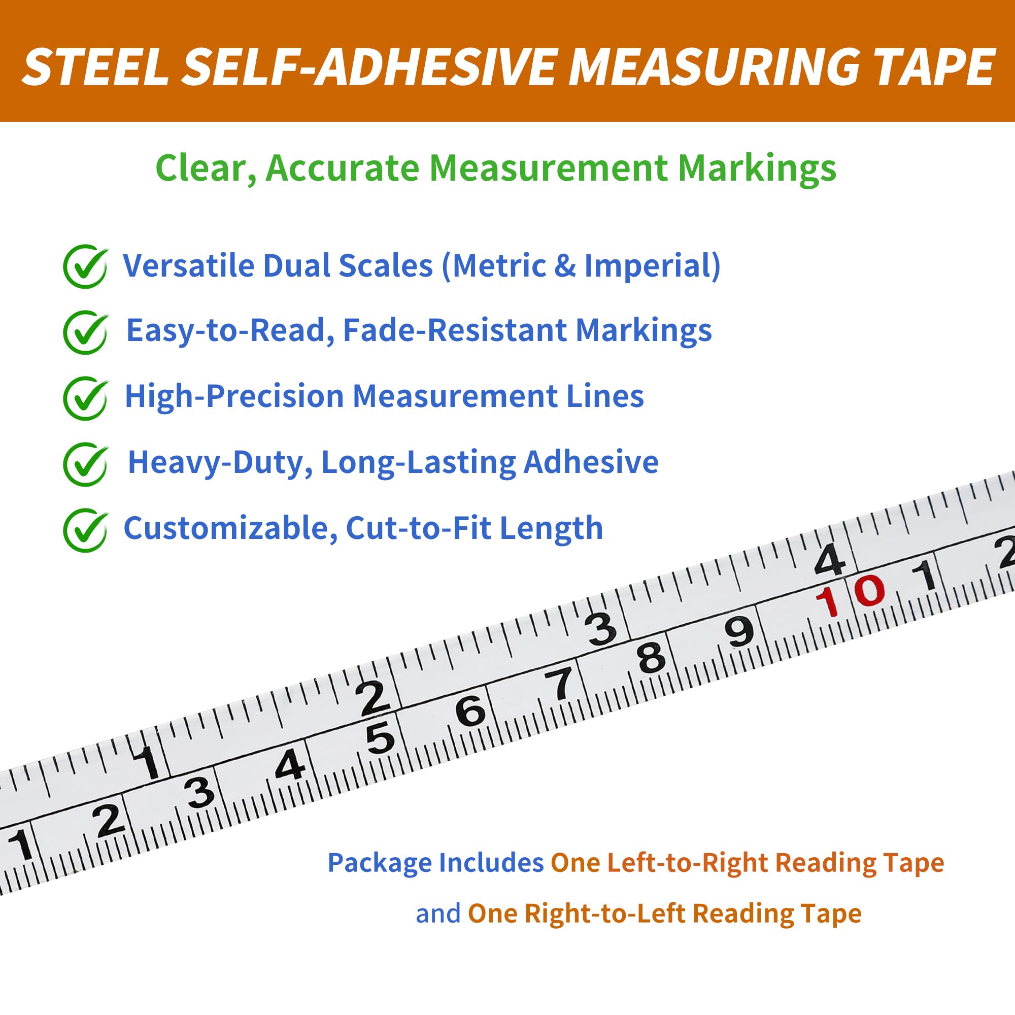 2-Pack Steel Self-Adhesive Measuring Tape, Imperial & Metric Stick-on Ruler, Left to Right and Right to Left Reading Tape Measure for Woodworking, Workbench, Table Saw, Drafting Table, 200cm/78Inch — Amazon image 4