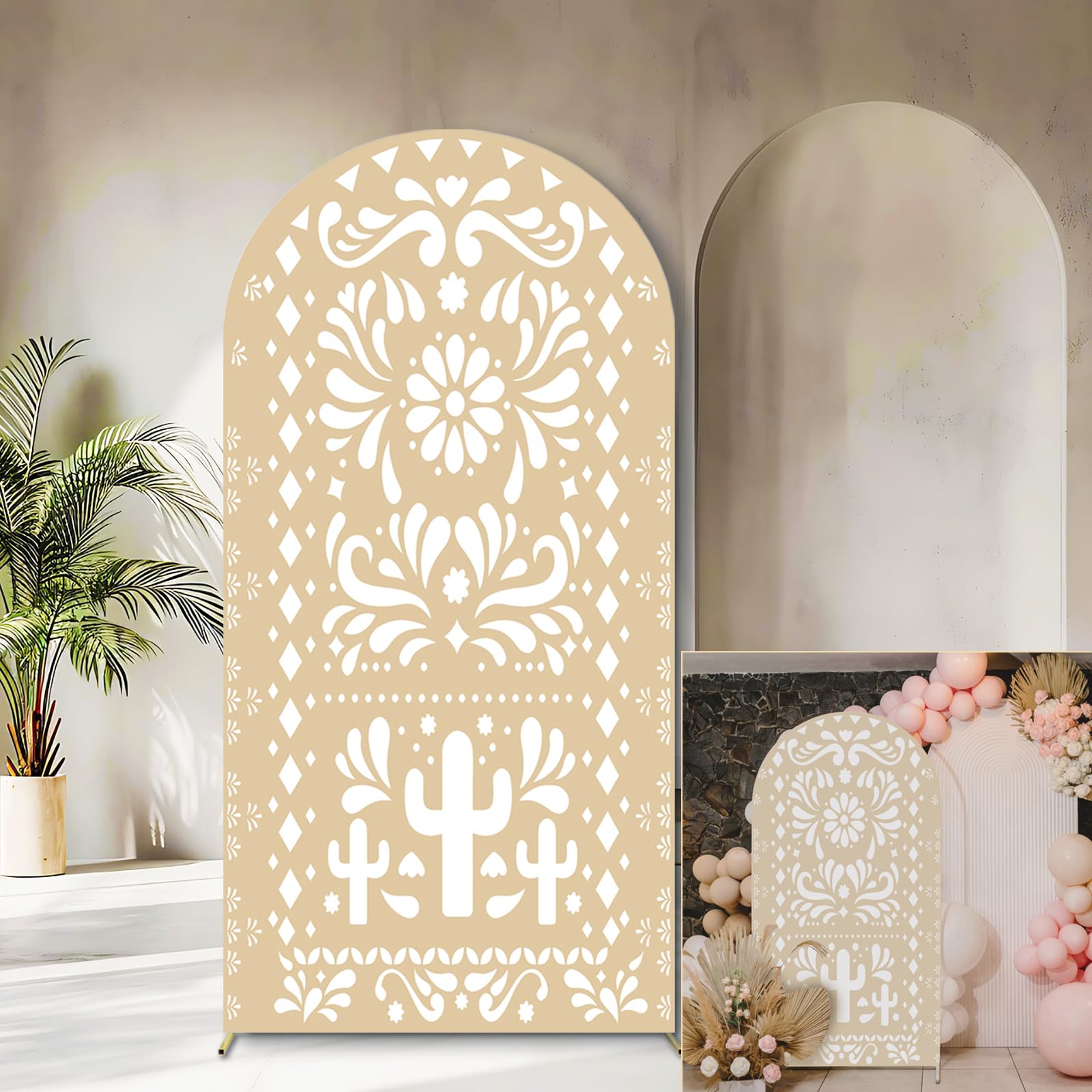 Sensfun Mexican Arch Backdrop Cover Wedding Baby Shower Photo Background Decor,2-Sided Round Top Chiara Backdrop Arch Covers for Mexican Talavera