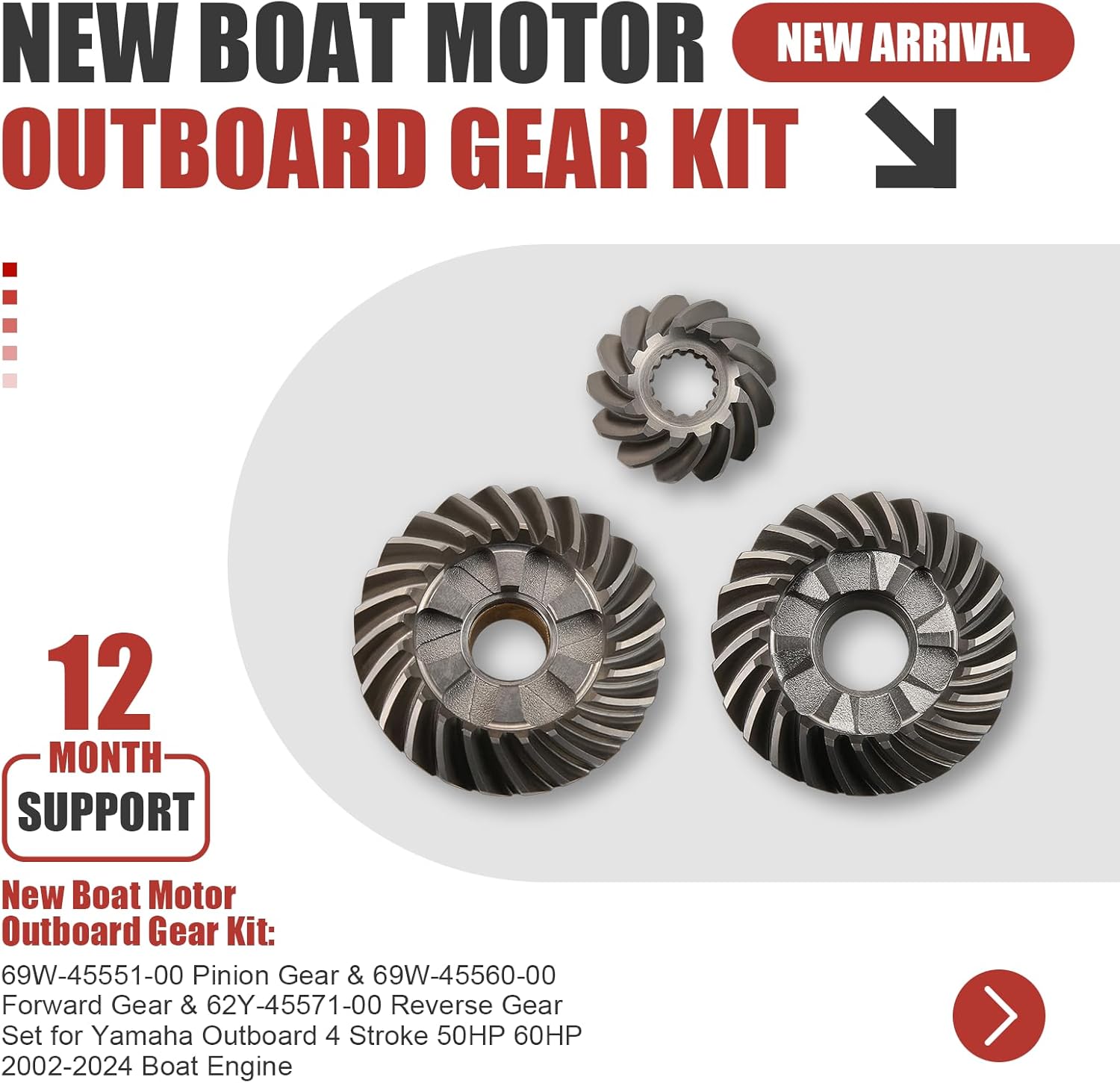 New Boat Motor Outboard Gear Kit 69W-45551-00 Pinion Gear and 69W-45560-00 Forward Gear and 62Y-45571-00 Reverse Gear Sets for Yamaha Outboard 4 Stroke 50HP 60HP 2002-2024 Boat Engine