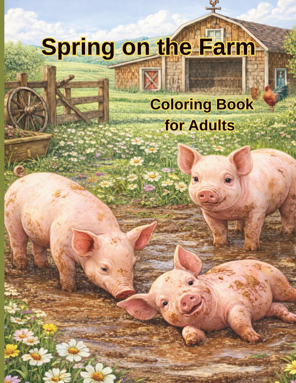 Spring on the Farm Coloring Book for Adults: Vintage 1940s Farm Scenes with Animals, Barns and Country Life • Large Print Grayscale Designs for Relaxation and Stress Relief