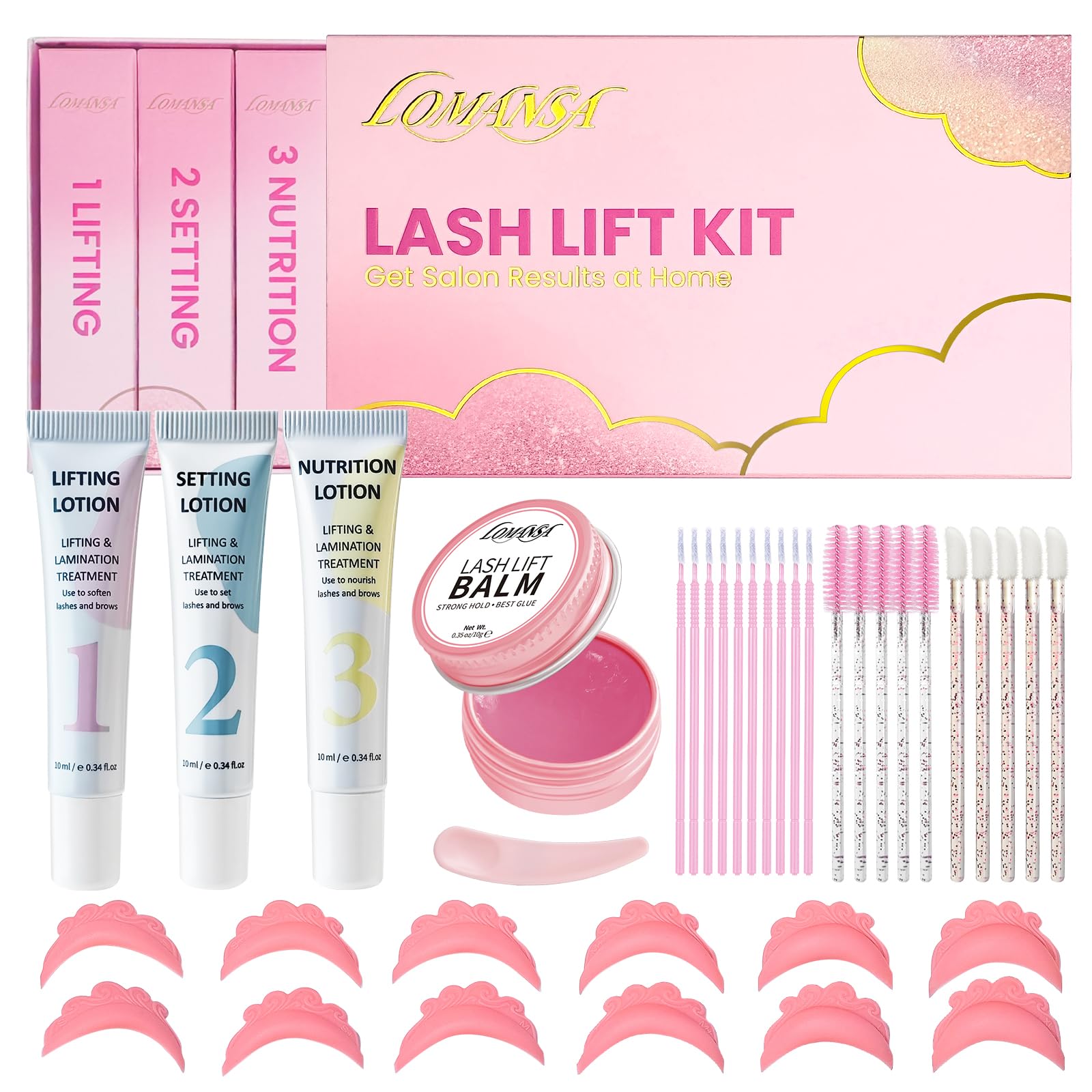 Kit Rehaussement de Cils, Lash Lift Kit, Kit de Lamination des Sourcils, Application Facile les yeux Ouverts, Nouveaux Pads pour Rehaussement de cils à Faire Soi-même(Baume)