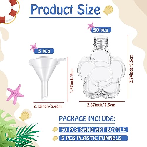 Miniatura 9 de 50 botellas de arte de arena, botellas de plástico para poción con 5 embudos pequeños, kits de contenedores de arte de arena para niños, fiestas de