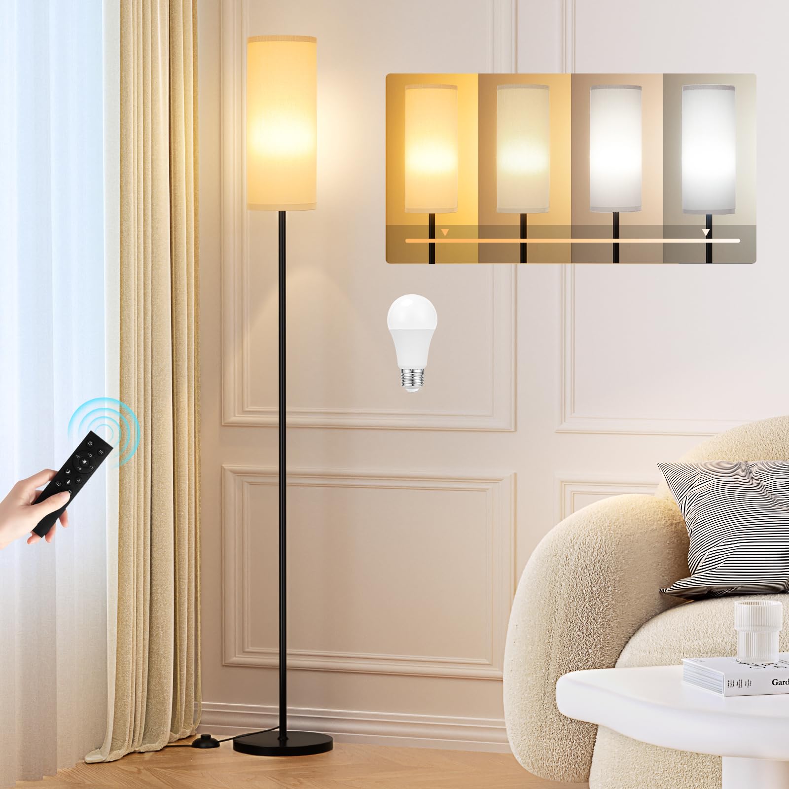 PreeOtti Stehlampe Wohnzimmer, Standleuchte LED Dimmbar Modern mit Fernbedienung