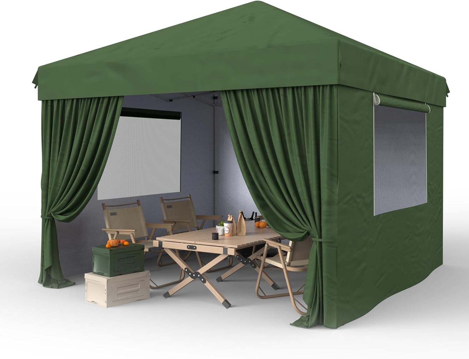 Garvee 10×10 Pop Up Canopy Tent Outdoor Canopy One-Person Set Up Heavy Duty Commercial Instant Tent Shelter, 4-Sidewall+Green