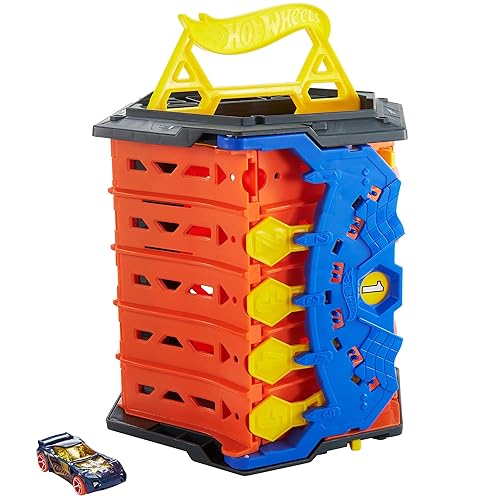 Immagine del prodotto Hot Wheels- Pista Srotolabile Super Discesa, Bauletto si Trasforma in Pista a 5 Corsie, Include 1 Macchinina in Scala 1:64, Imballaggio Sostenibile, Giocattolo per Bambini 4-10 Anni, HGK41