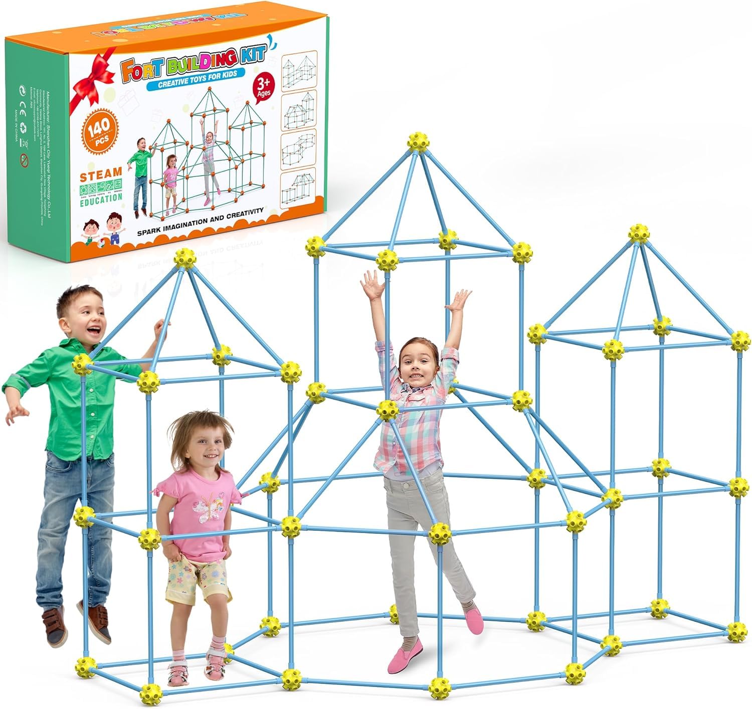 140 PCS Kids Fort Building Kit, Educational Toys DIY Construction Castles, Fort Building Kits For Kids, Play Tent Indoor & Outdoor, Tunnels And Play House For Gift 4+ Years Old Boys & Girls-Purple