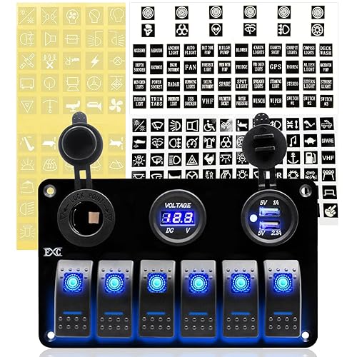 Miniatura 4 de FXC Panel de interruptor basculante de metal de aluminio para barco 6 bandas con doble ranura USB  encendedor de cigarrillos  pantalla digital de