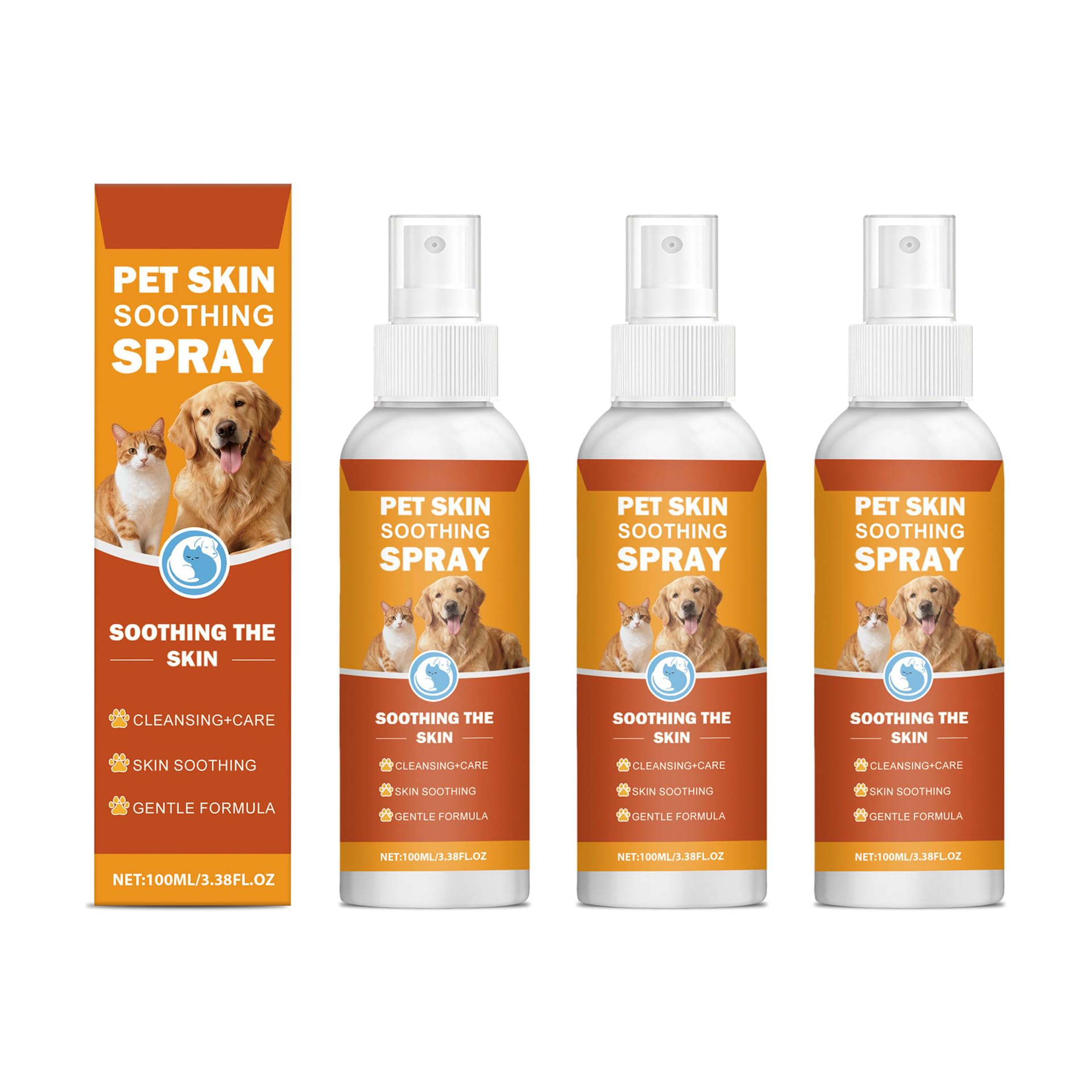 Pet Skin Soothing Spray – Gentle Cleansing & Skin Care, Hydrates & Cleanses, Gentle Formula for Dogs & Cats, Easy Spray‑On Daily Care (3pcs)