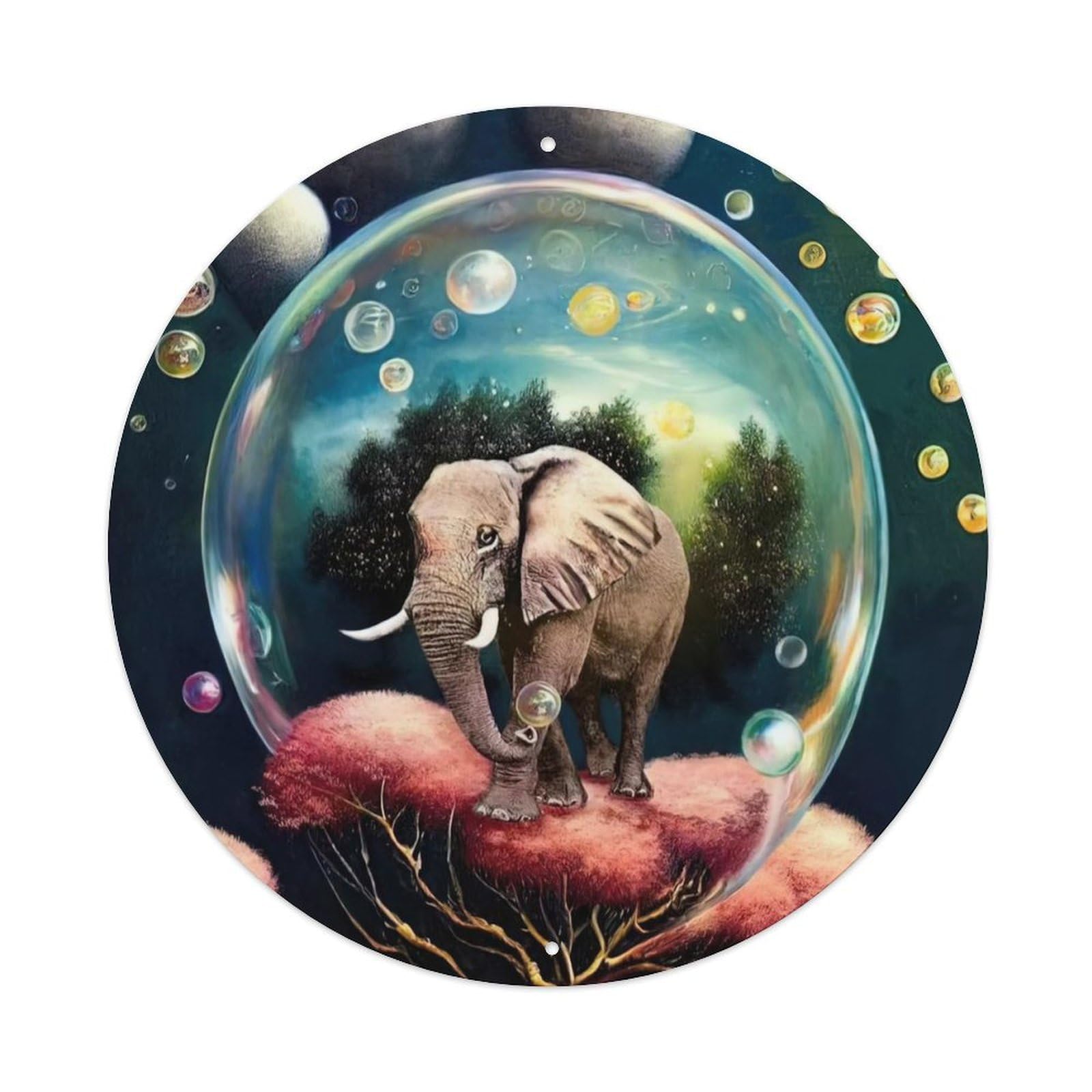 Animal Artwork Elephant in Bubble Vintage Metal Tin Sign Plaque Wall Decor for Cafe, Club Bar, Office, Garden Metal Poster 8x8Inch