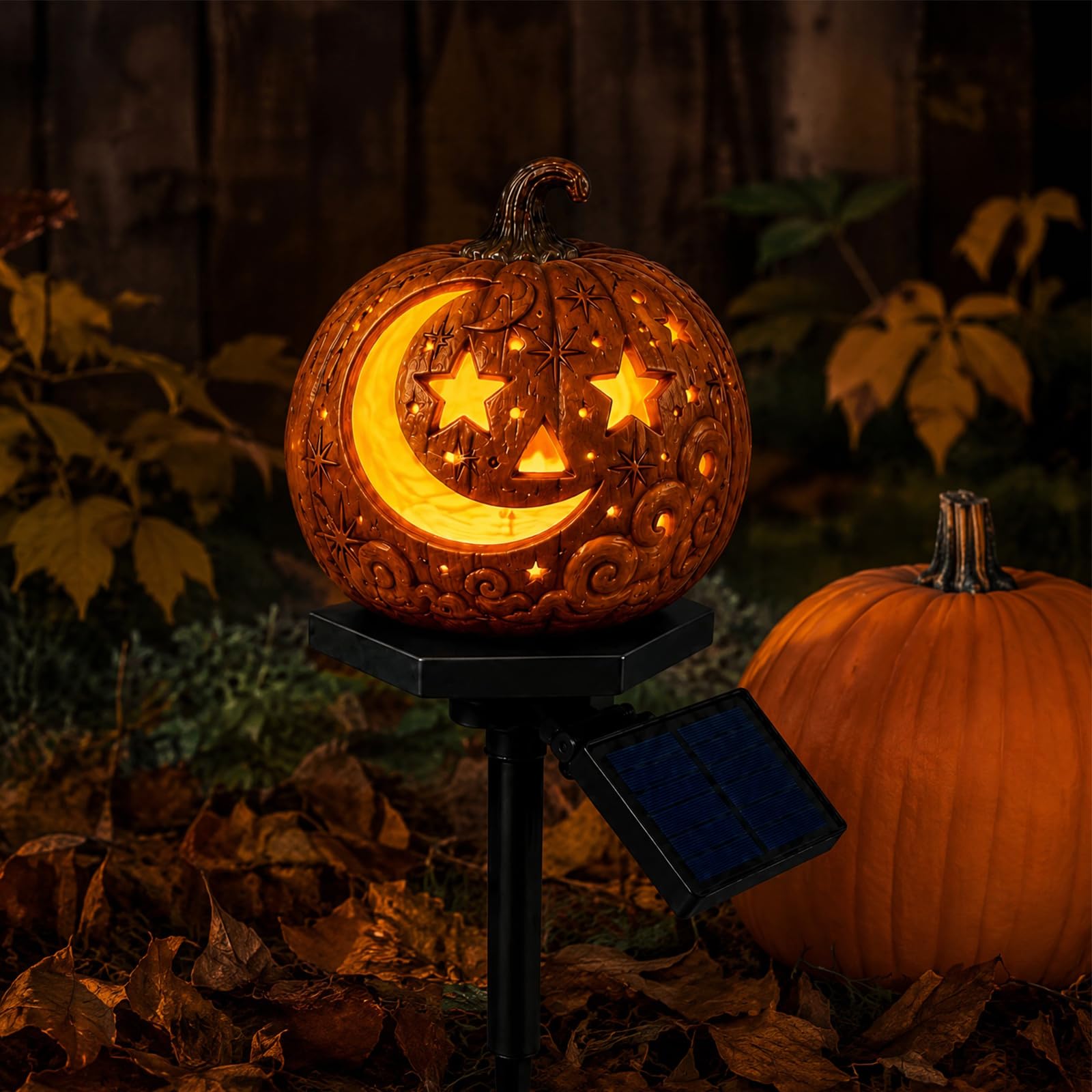 Pumpkin Lantern D Solar Halloween Pumpkin Garden Stake Light, Halloween Resin Pumpkin Decor