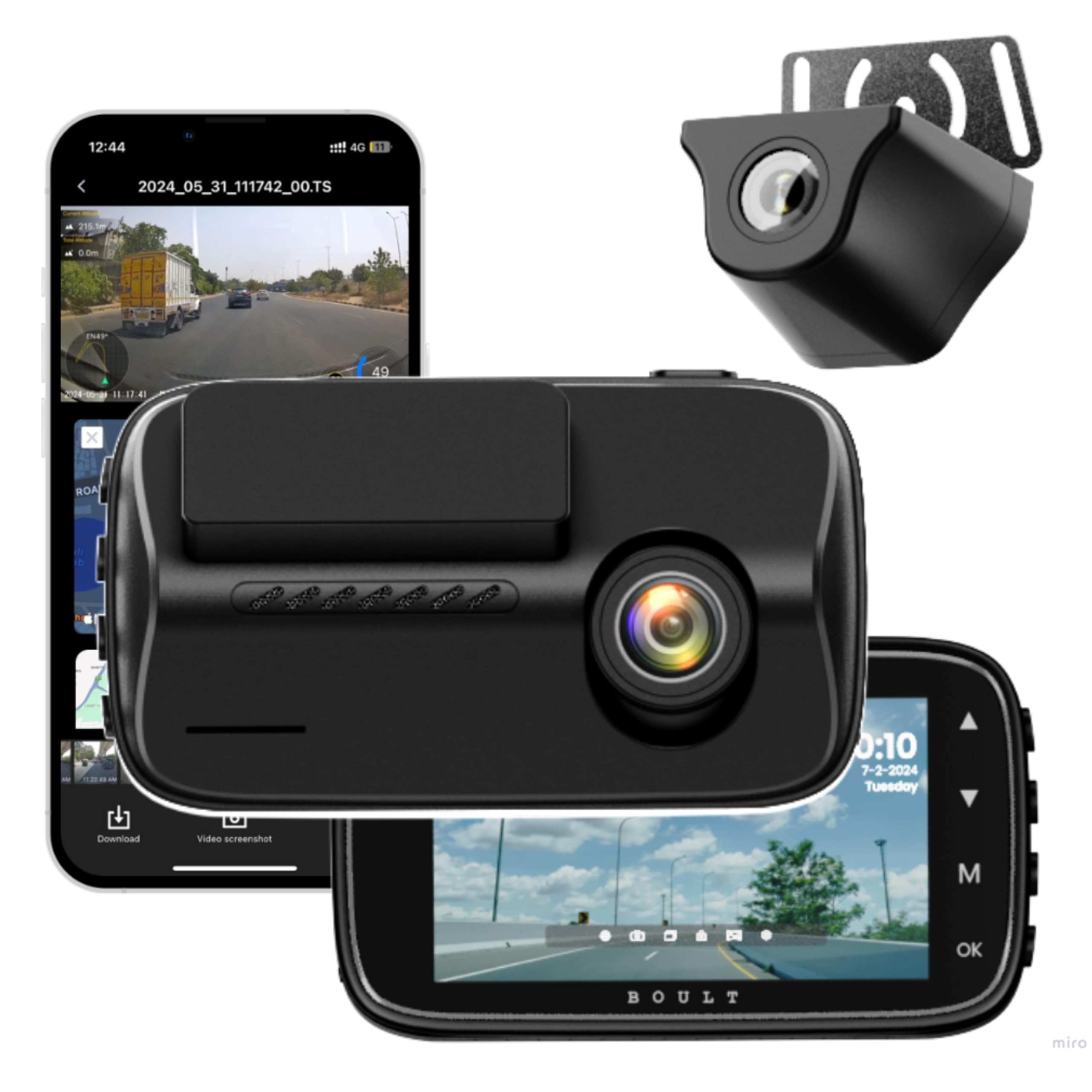 Cruisecam X5 Pro GPS Dashcam with 4K+8MP(Front) & 1080p + 2MP(Rear) Recording, App Control, 140° Wide FOV, 3" LCD Screen, GPS Logger, Night Vision, IMX415 Sensor Dash Camera