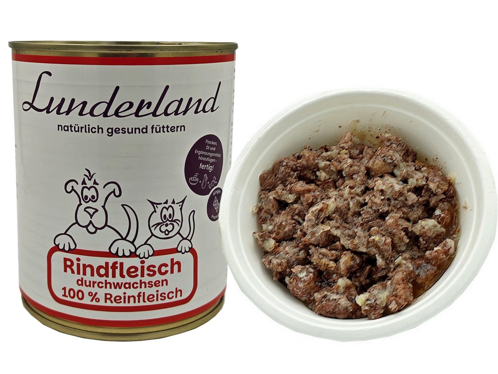 Lunderland Mięso wołowe w puszkach, 2 x 800 g (łącznie 1,6 kg) karma dla psów, mokra karma idealna dla psów o zwiększonym zapotrzebowaniu na energię