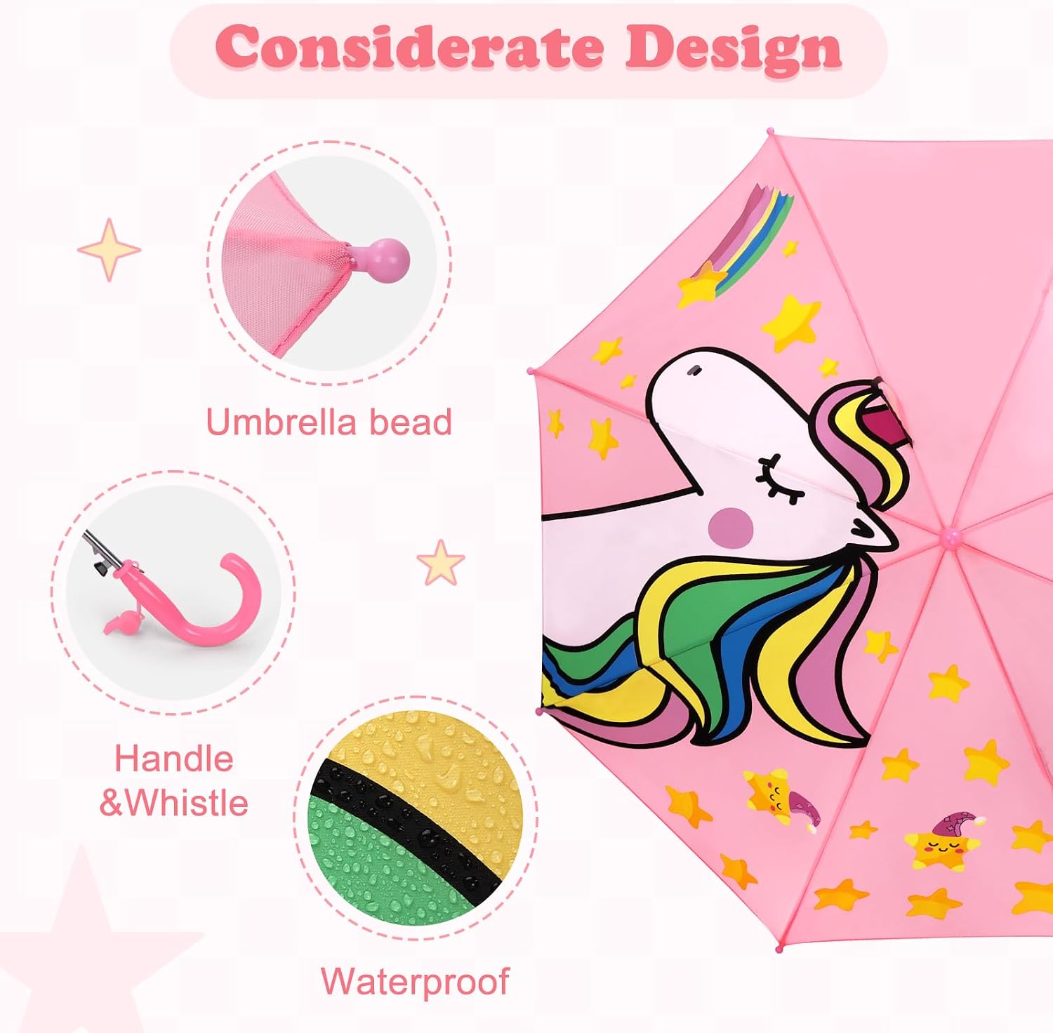 decalsweet Kids Umbrella Children Pop Up Travel Umbrellas Lightweight Cute Canopy for Girls & Boys Easy Push/Pull for Little Kids
