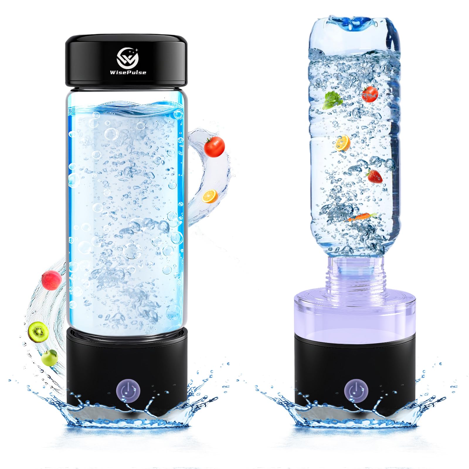 Hydrogen Water Bottle: 4500+ PPB Portable Hydrogen Generator with SPE PEM Tech, 15oz Double-Wall Insulated Glass, Rechargeable for Uses - Fast