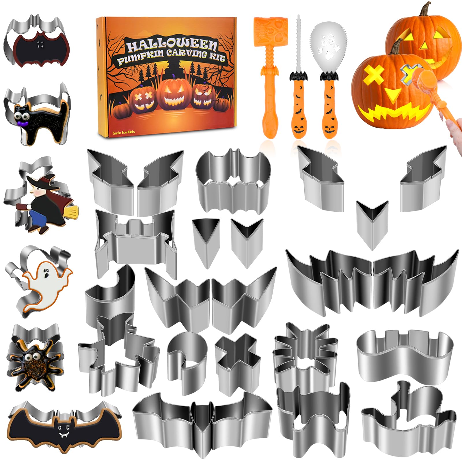 Hysagtek Kit de sculpture de citrouille d'Halloween 24 pièces