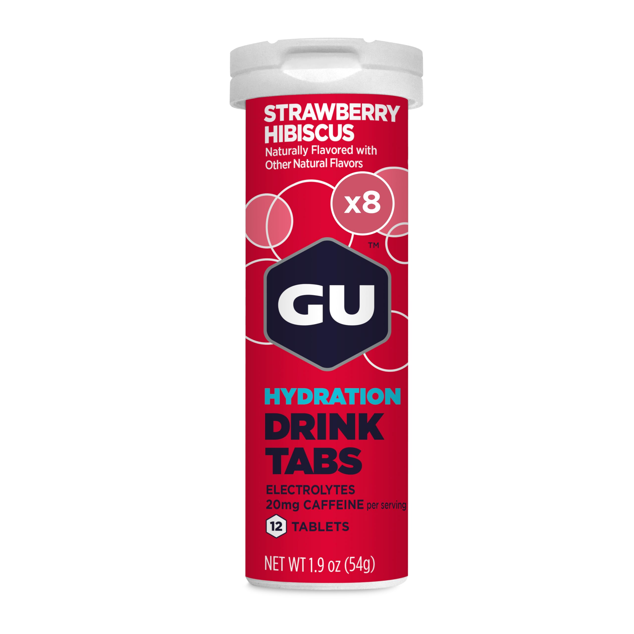 GU EnergyHydration Electrolyte Drink Tablets, Enhanced Endurance Sports Drink for Running, Cycling, Triathlon, 8-Count(96 Servings), Strawberry Hibiscus