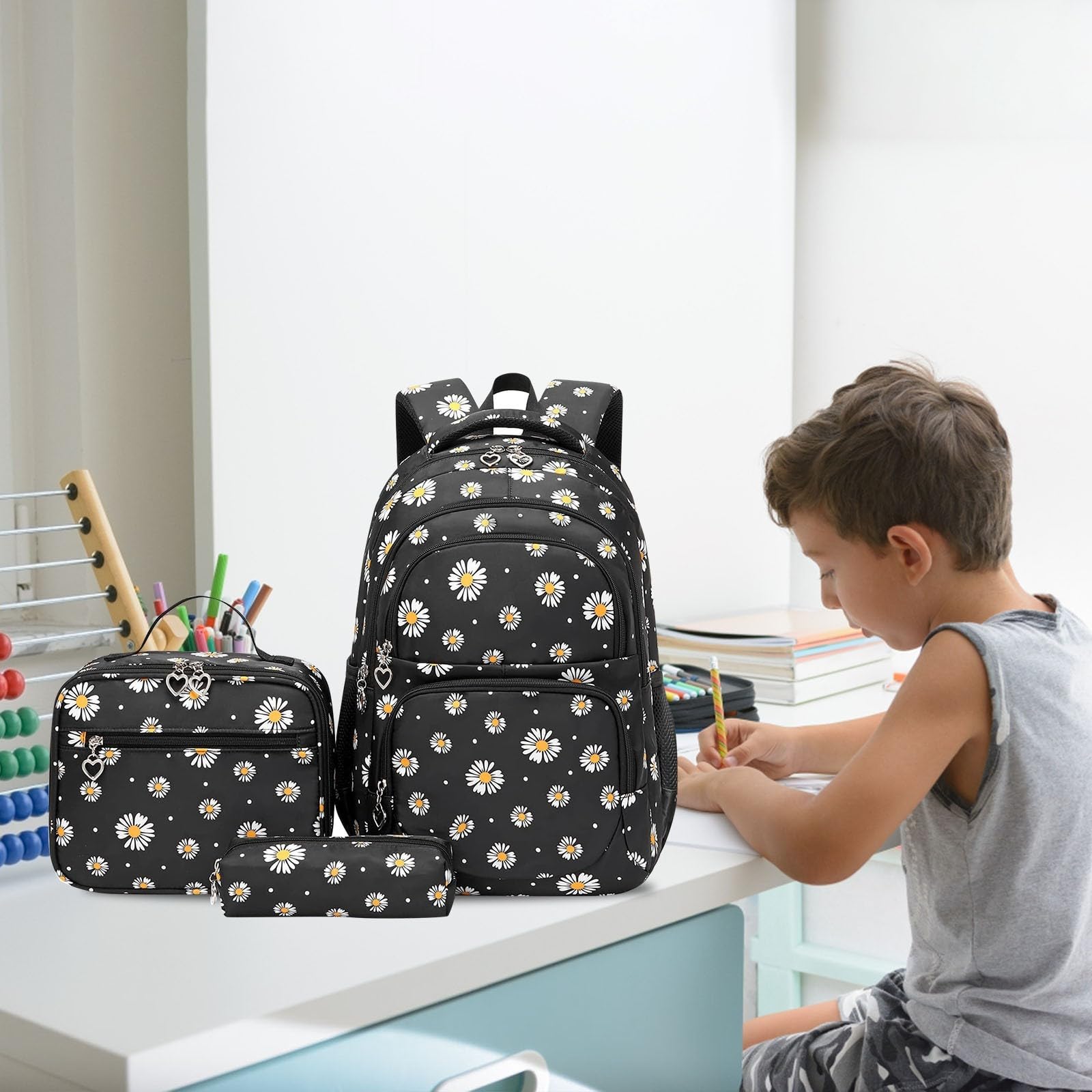 Zaini da nuoto per nuotatori zaino con stampa per bambini con astuccio per il pranzo 3 borse leggere per libri per scuola media per bambini unisex