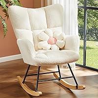 DumosLifestyle Teddy Upholstered Rocking Glider Chair with High Backrest - Comfy Reading Chair for Bedroom, Living Room, Office, Beige