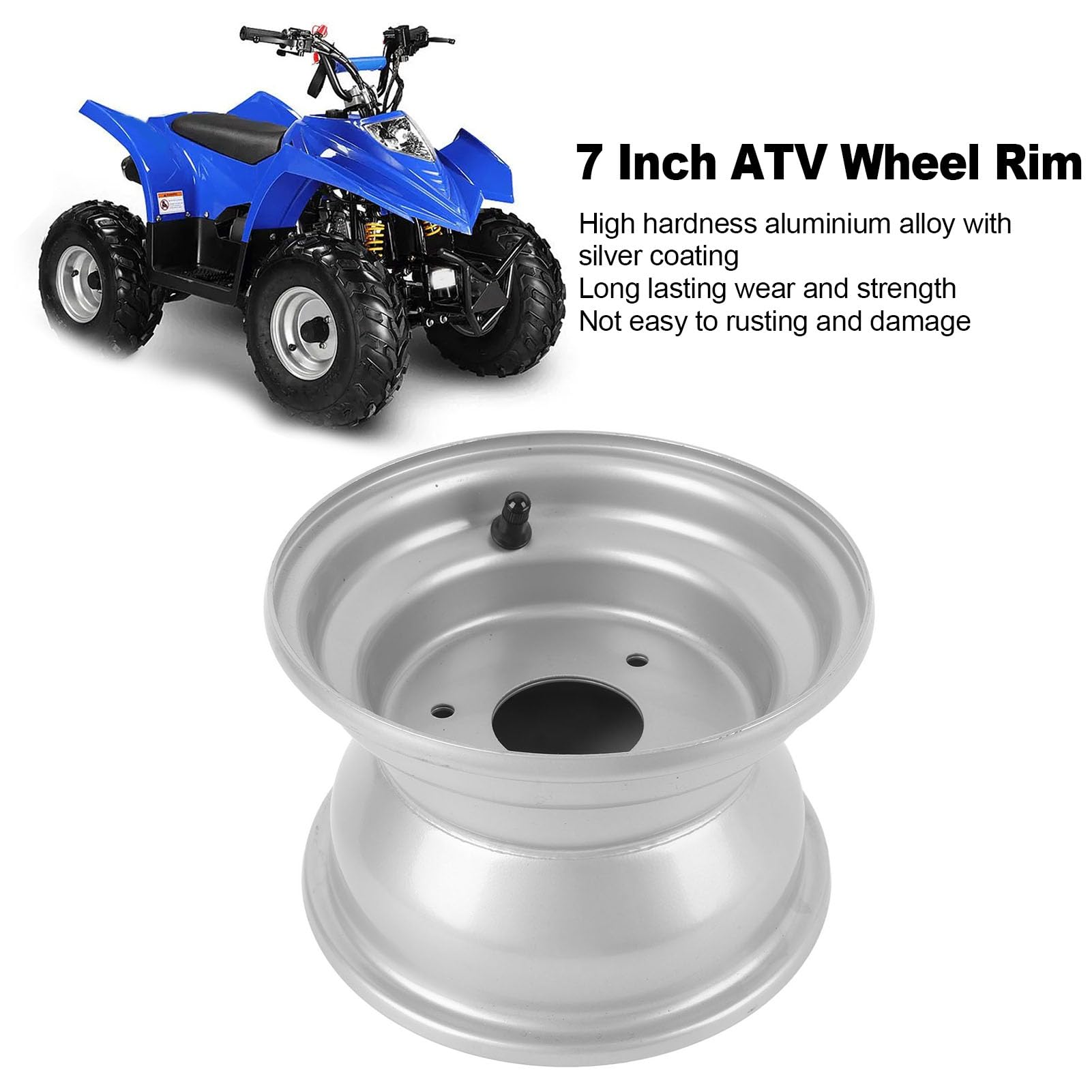 7 Pouces Go Kart RIMS 7 Pouces ATV Rimer Rim Aluminium Alloy 3 Boulons Trous 16x8,00-7 Silver Rustproof Wide 136 Mm pour Go Kart ATV Quad Dirt Bike Ride sur la Tondeuse