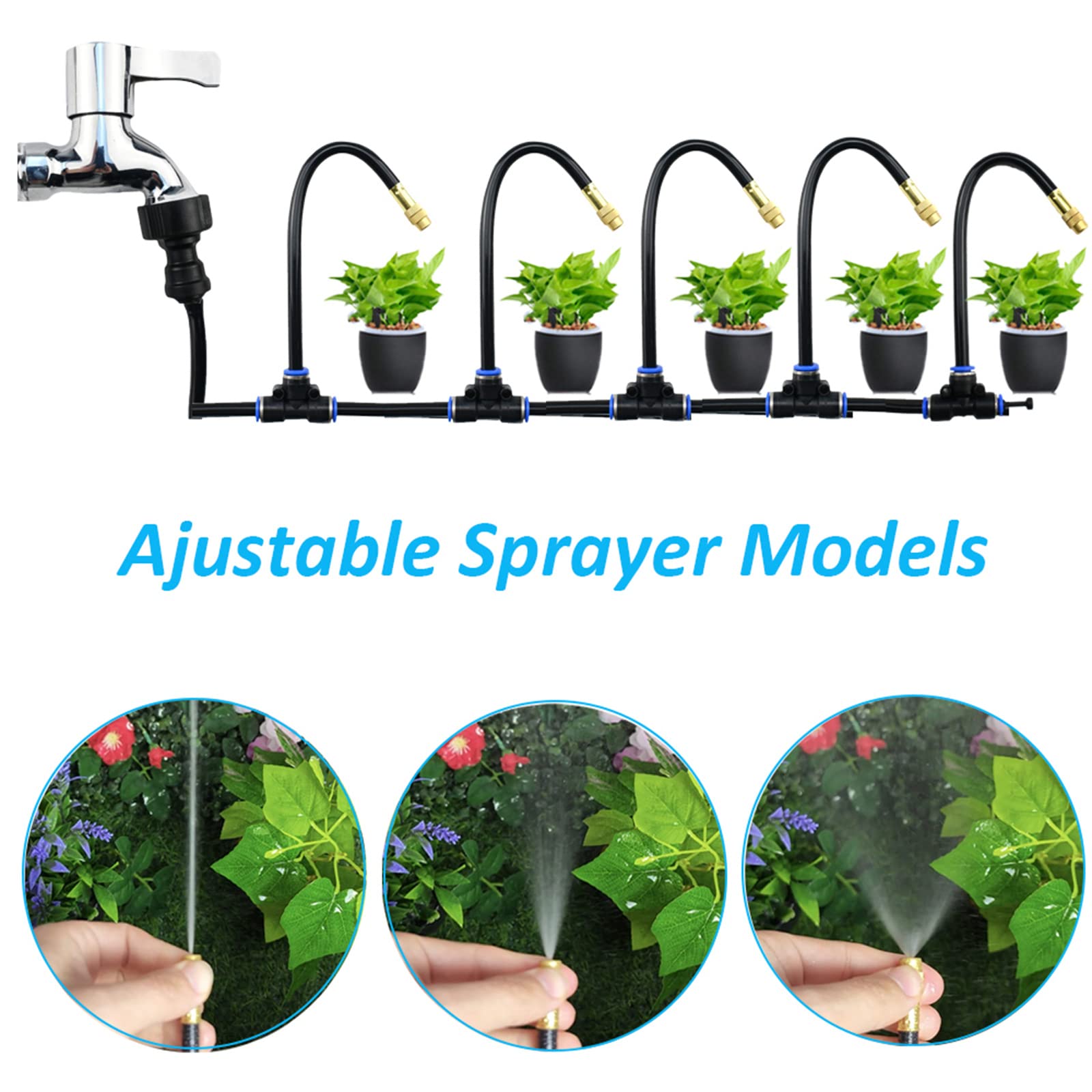 Nebulizzatore Giardino da Esterno, Kit di nebulizzazione con 24v Silent Pump & Ugelli Regolabili & Flessibile Misting Line & Filter, Sisteme di Raffreddamento for Patio