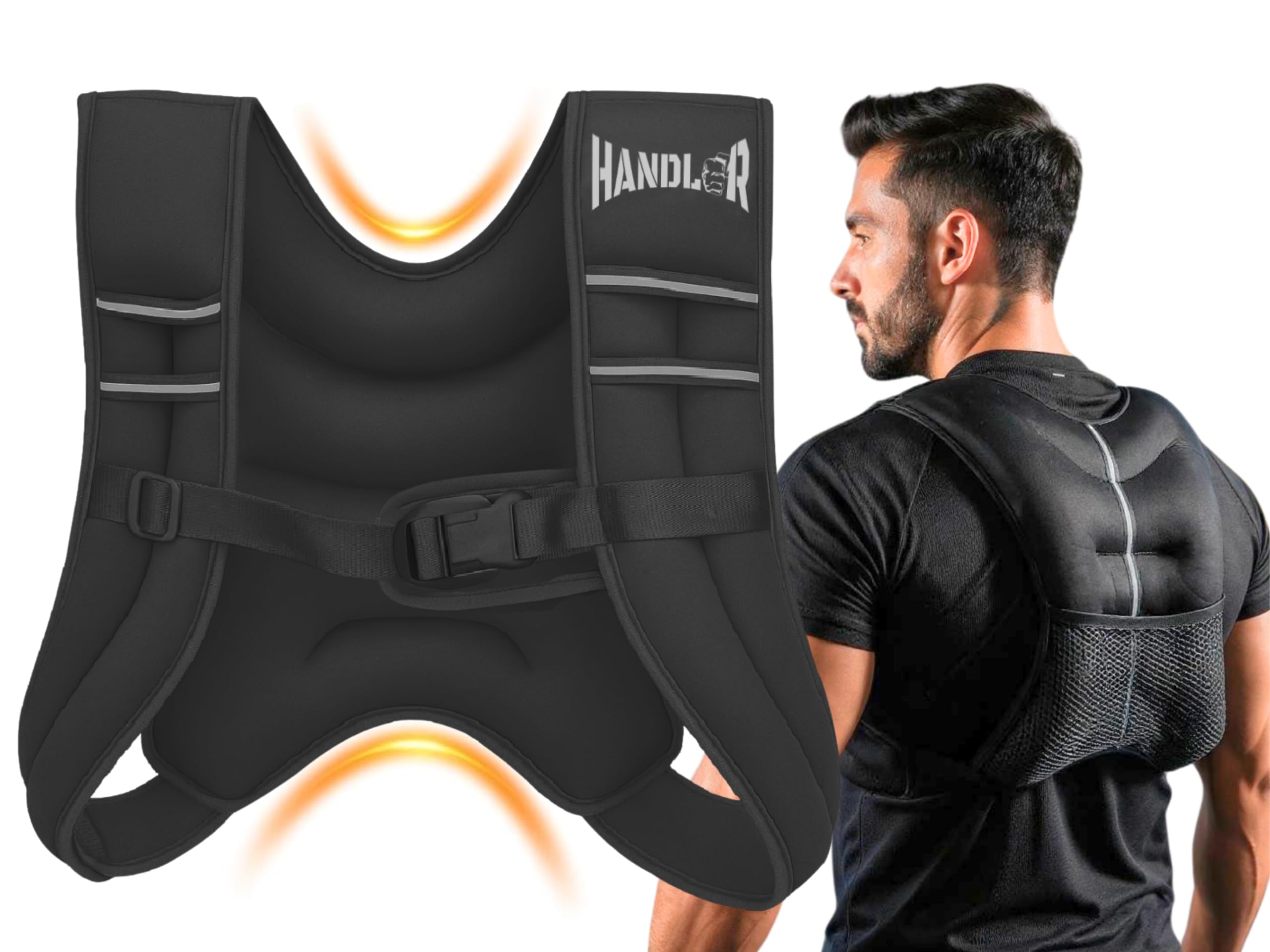 Handler Durable Body Weighted Vest for Men & Women, 2.5 Kg / 5 Kg / 7.5 Kg / 10 Kg Weight Vest with Reflective Stripe for Workout | Gym Equipment | Fitness jacket| Workout Equipment, Muscle Building | Military Equipment | Weight Loss, Weightlifting, Adjustable Vest Belt (Black, 5 Kg)
