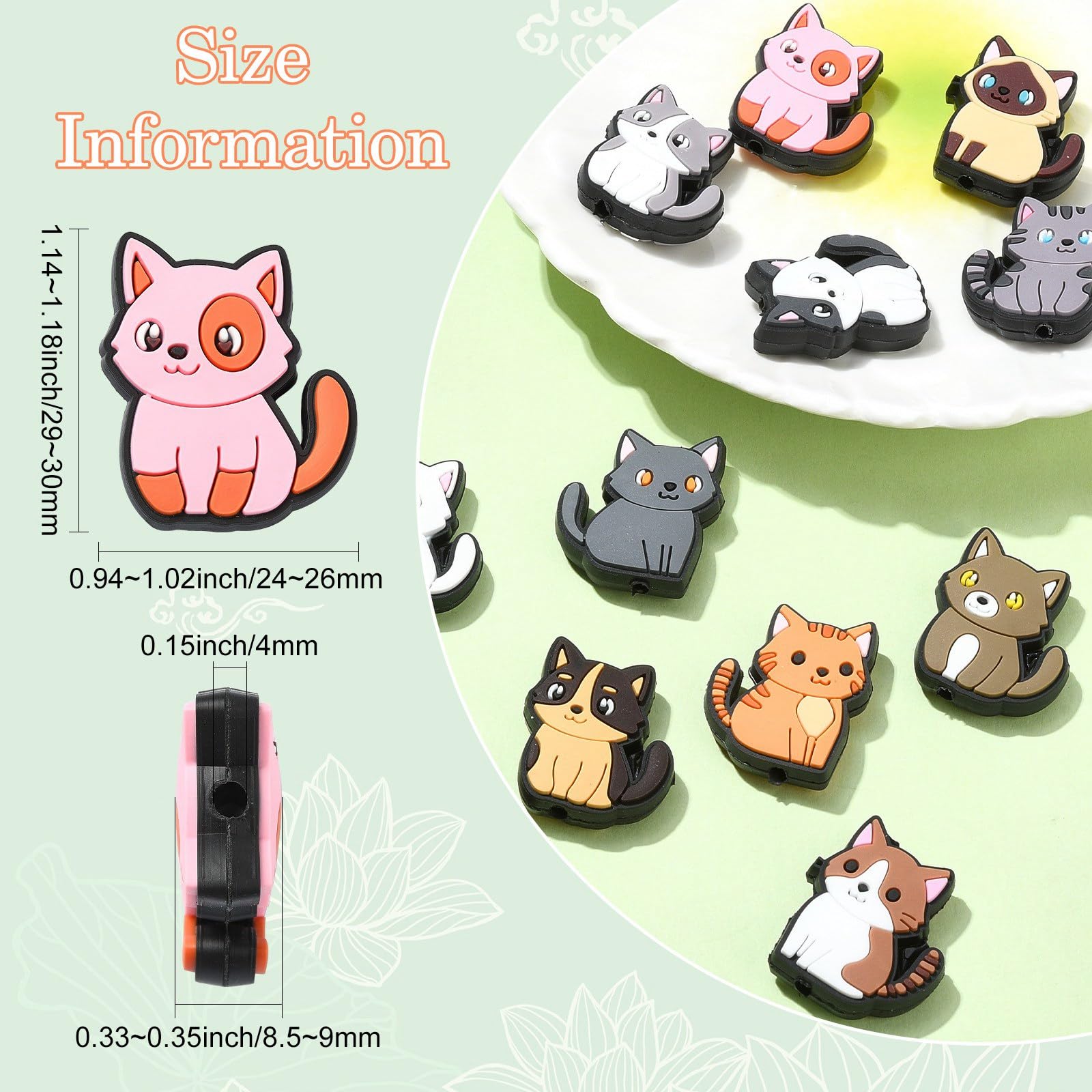 UR URLIFEHALL 24 Pcs 12 Styles Colourful PVC Plastic Cat Beads Cute Kitten Beads Pet Animal Loose Beads for Jewellery Making Crafts Home Decor - Image 2