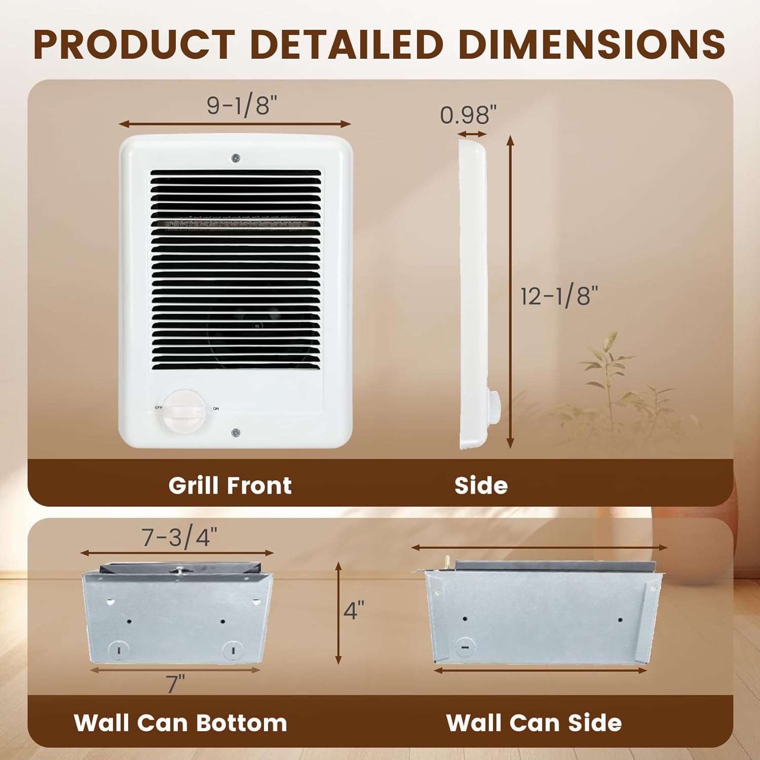 Upgraded CSC151TW In Wall Heater – 1500 Watts, 5120 BTU, 120 Volts, Built-In Thermostat, Fast-Heating Complete Unit, Electric Wall Heater for Indoor Rooms & Bathrooms