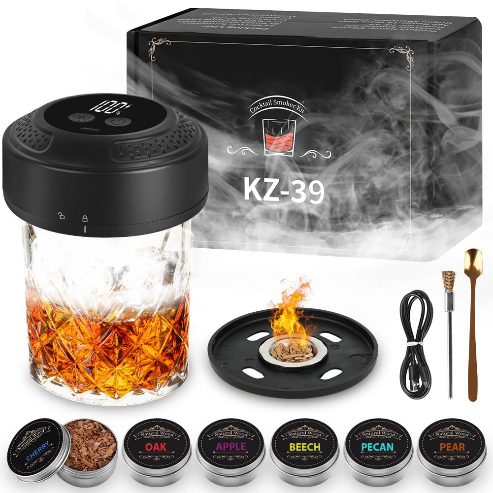 URAQT Kit Per Affumicatores Elettrico da Cocktails, Kit Affumicatore per Whisky Cocktail, Kit per affumicatore per cocktail con 6 Aromi Scaglie Legno, regali di compleanno per uomini, papà