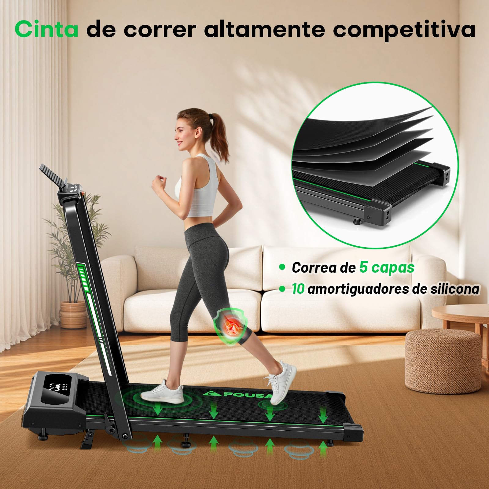 5 en 1 Cinta de Correr Plegable, 12KM/H Cinta de Correr con Inclinación 9%, 2.75 HP Cinta de Andar para Casa con Control Remoto y Pantalla LED, Apps y 12 Programas HIIT, Soporte 150 KG