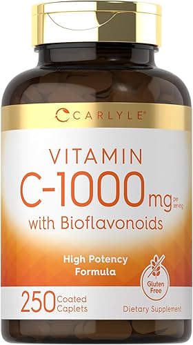 Carlyle Vitamina C 1000mg con bioflavonoides | 250 cápsulas | con rosa HIPS | Vegetariano, sin OMG, suplemento sin gluten